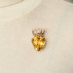 A Citrine & Pearl Pendant Necklace/Brooch 14K Gold Heart Coronet Crown