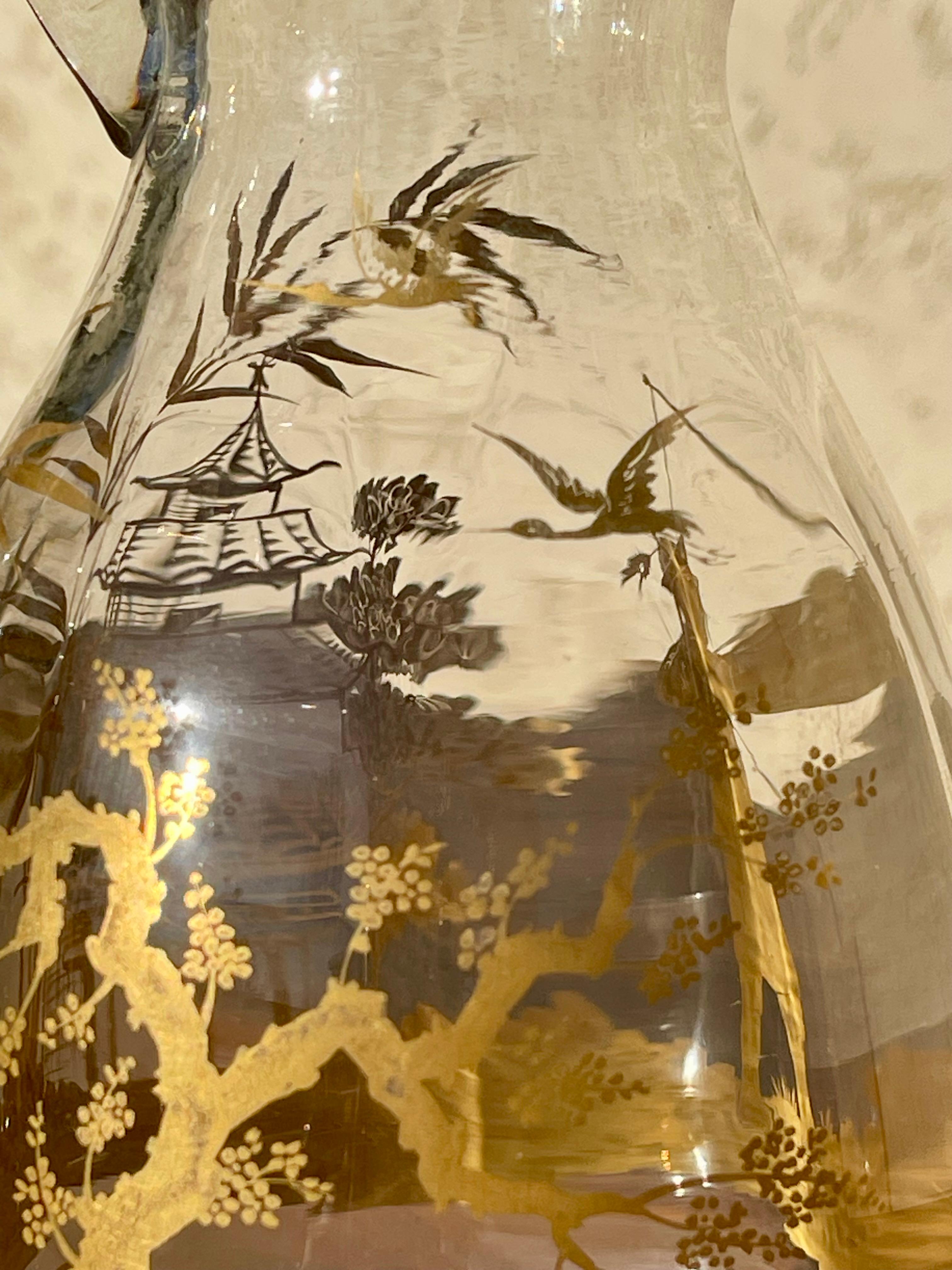 A. Clain & Perrier Fils - Kristallkaraffe/-krug mit Dekoration im japanischen Stil im Angebot 5