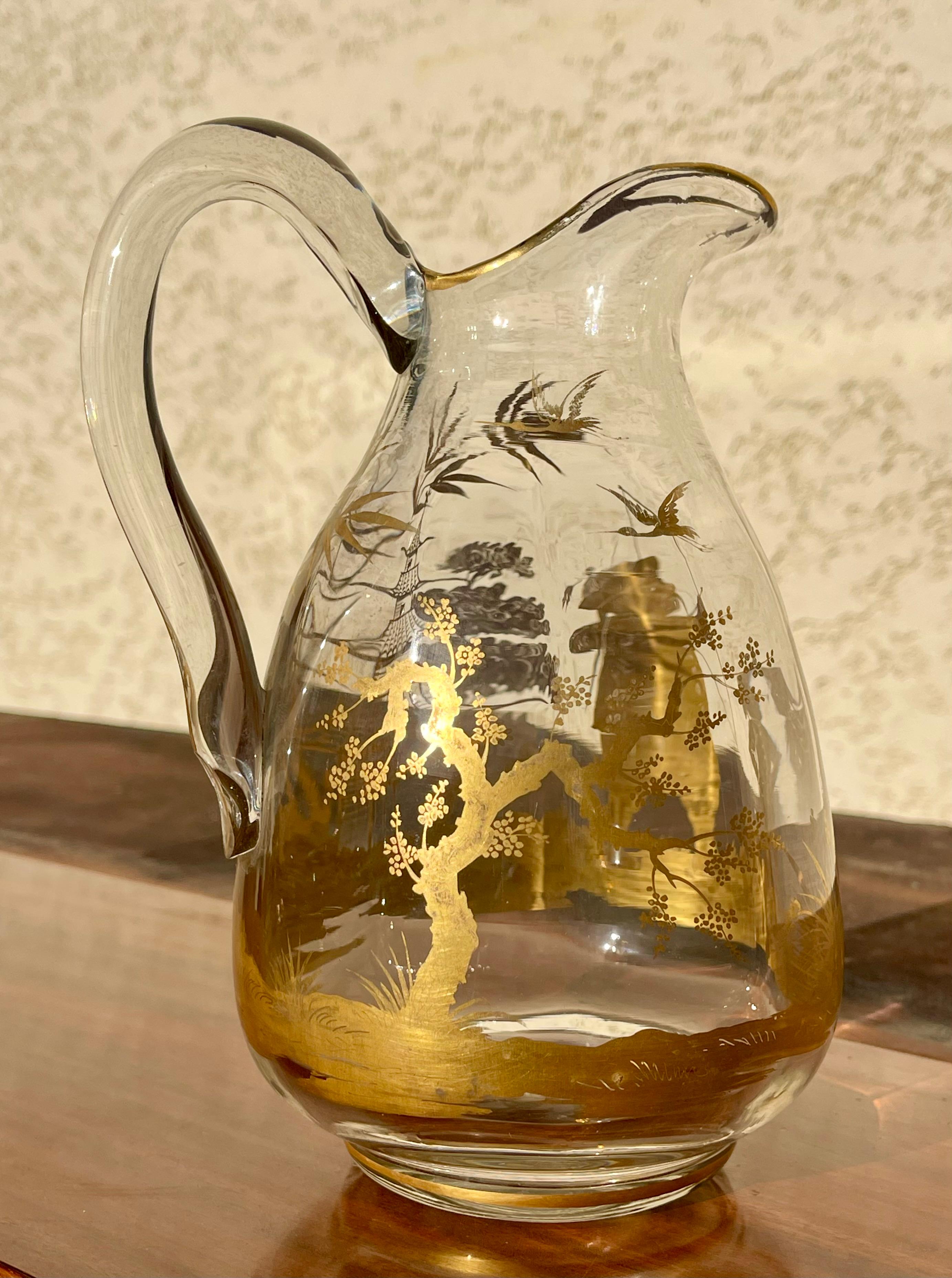 A. Clain & Perrier Fils - Kristallkaraffe/-krug mit Dekoration im japanischen Stil im Angebot 6