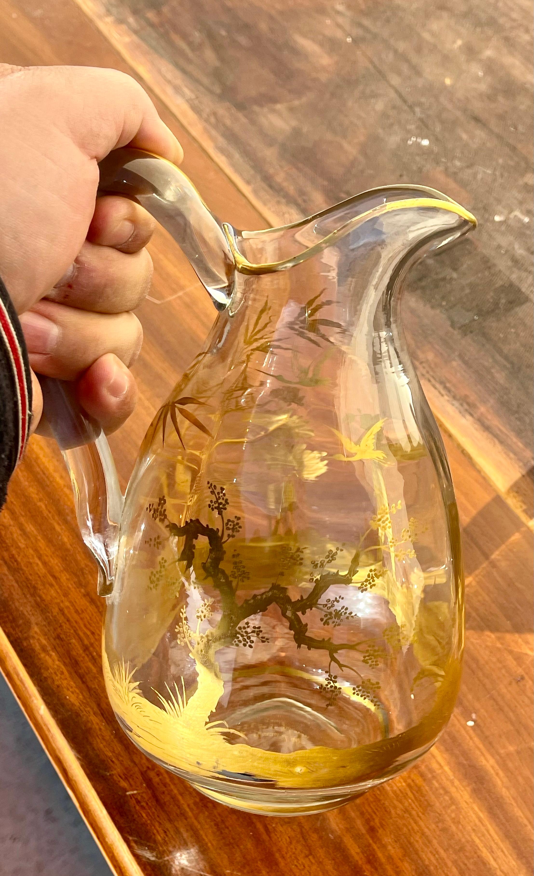 A. Clain & Perrier Fils - Kristallkaraffe/-krug mit Dekoration im japanischen Stil im Angebot 11