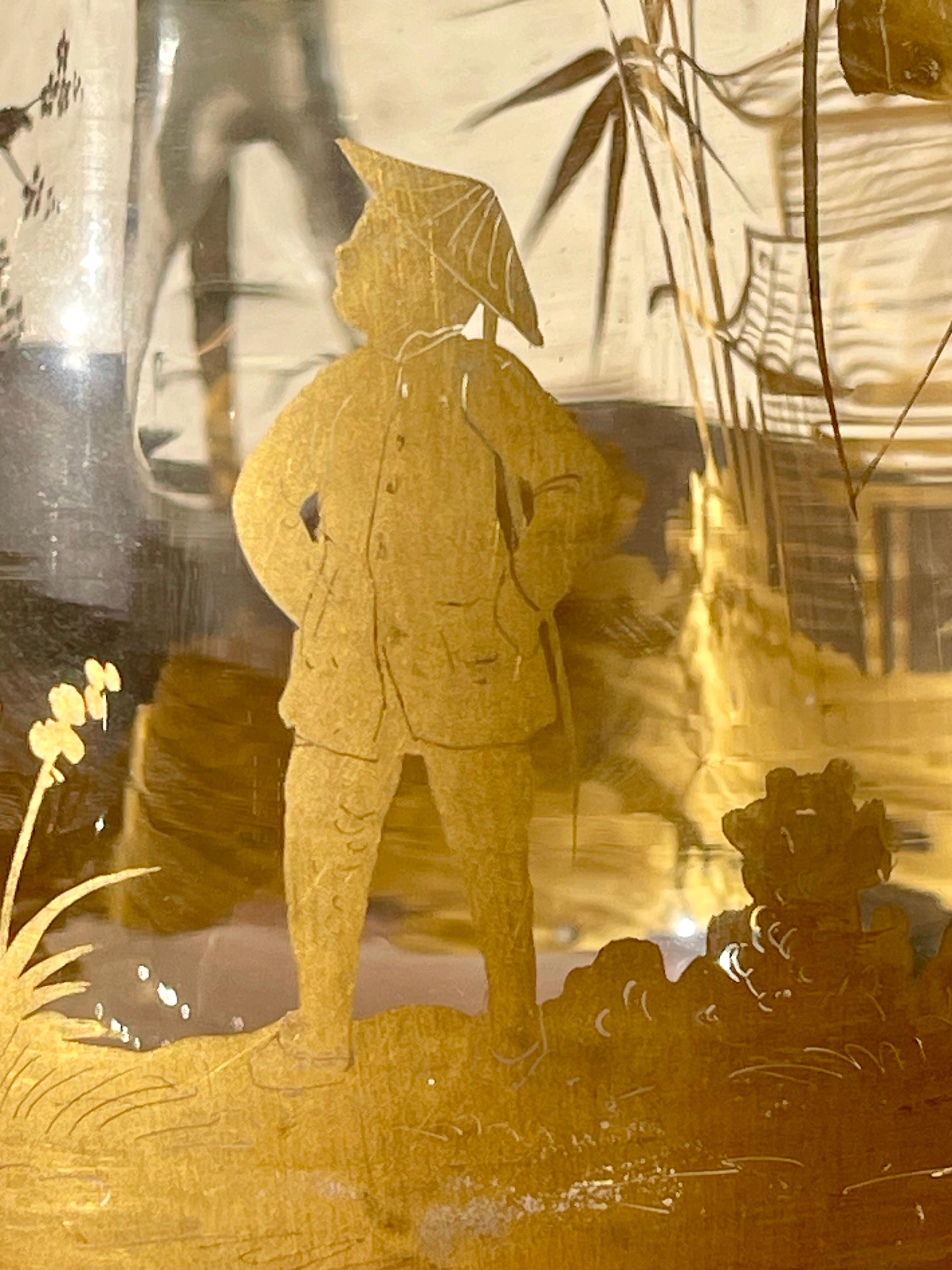 A. Clain & Perrier Fils - Kristallkaraffe/-krug mit Dekoration im japanischen Stil (Französisch) im Angebot