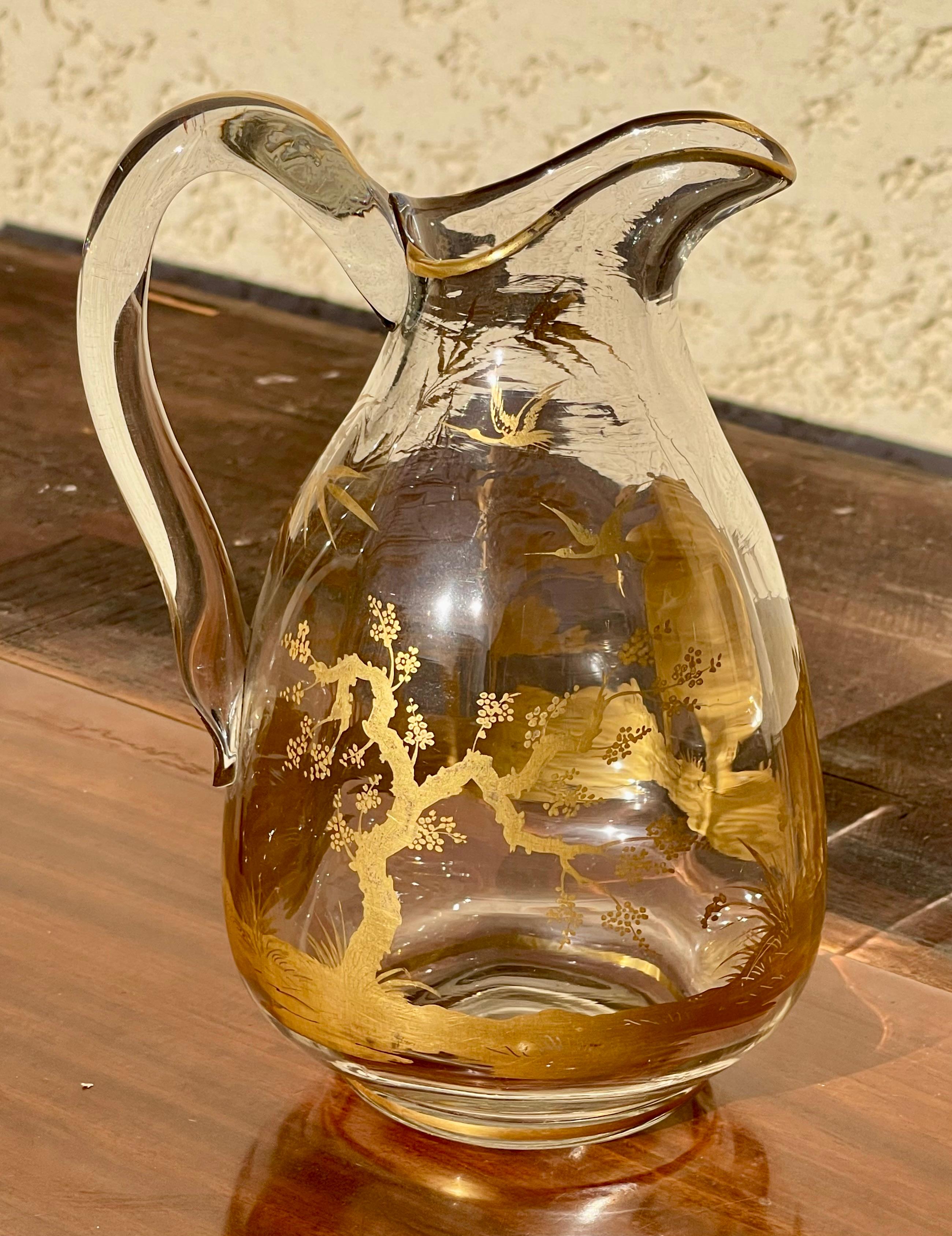 A. Clain & Perrier Fils - Kristallkaraffe/-krug mit Dekoration im japanischen Stil im Angebot 3