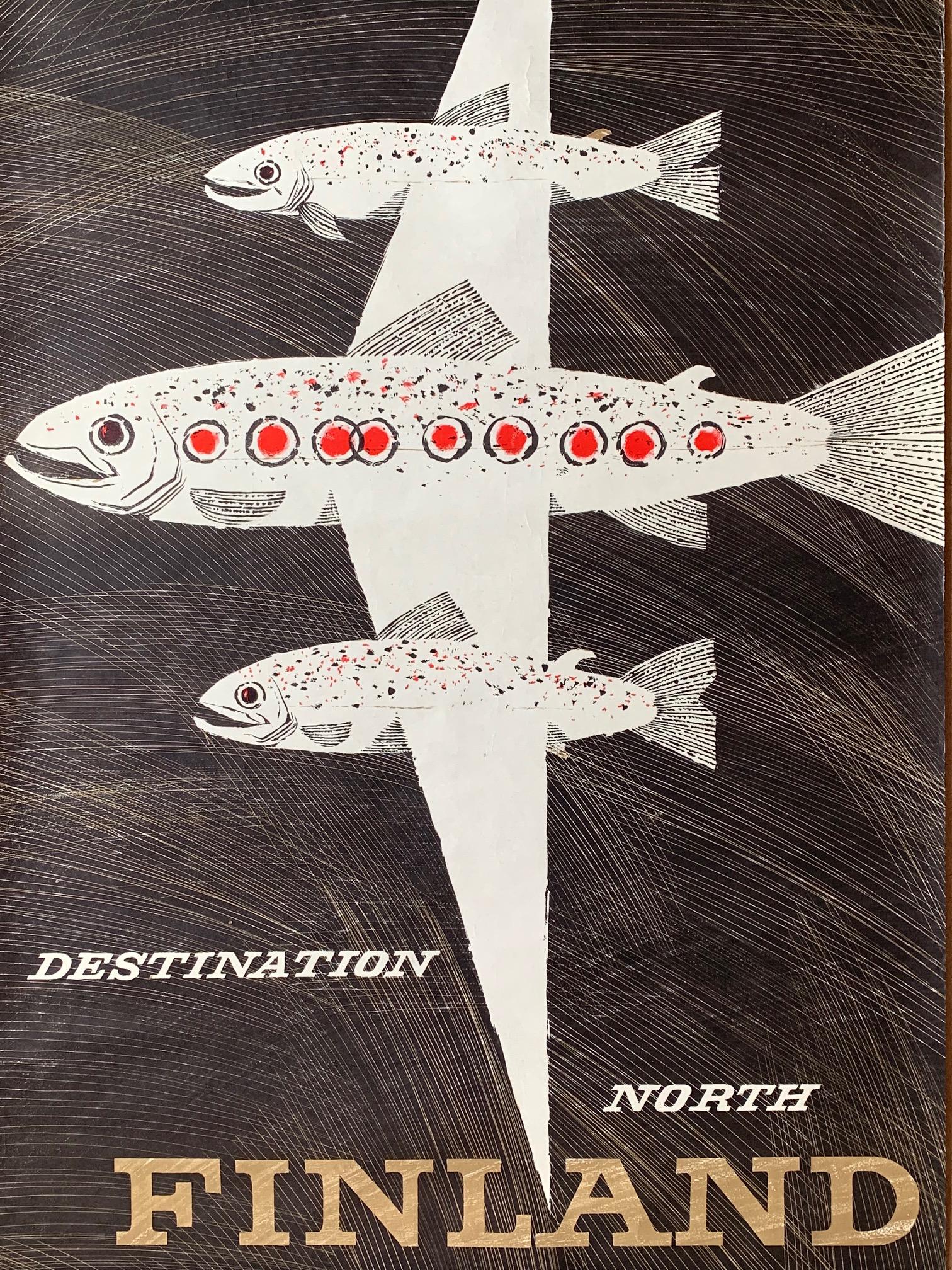 Classic Erik Bruun Finnair Vintage Travel Poster, 1958 In Good Condition For Sale In St.Petersburg, FL