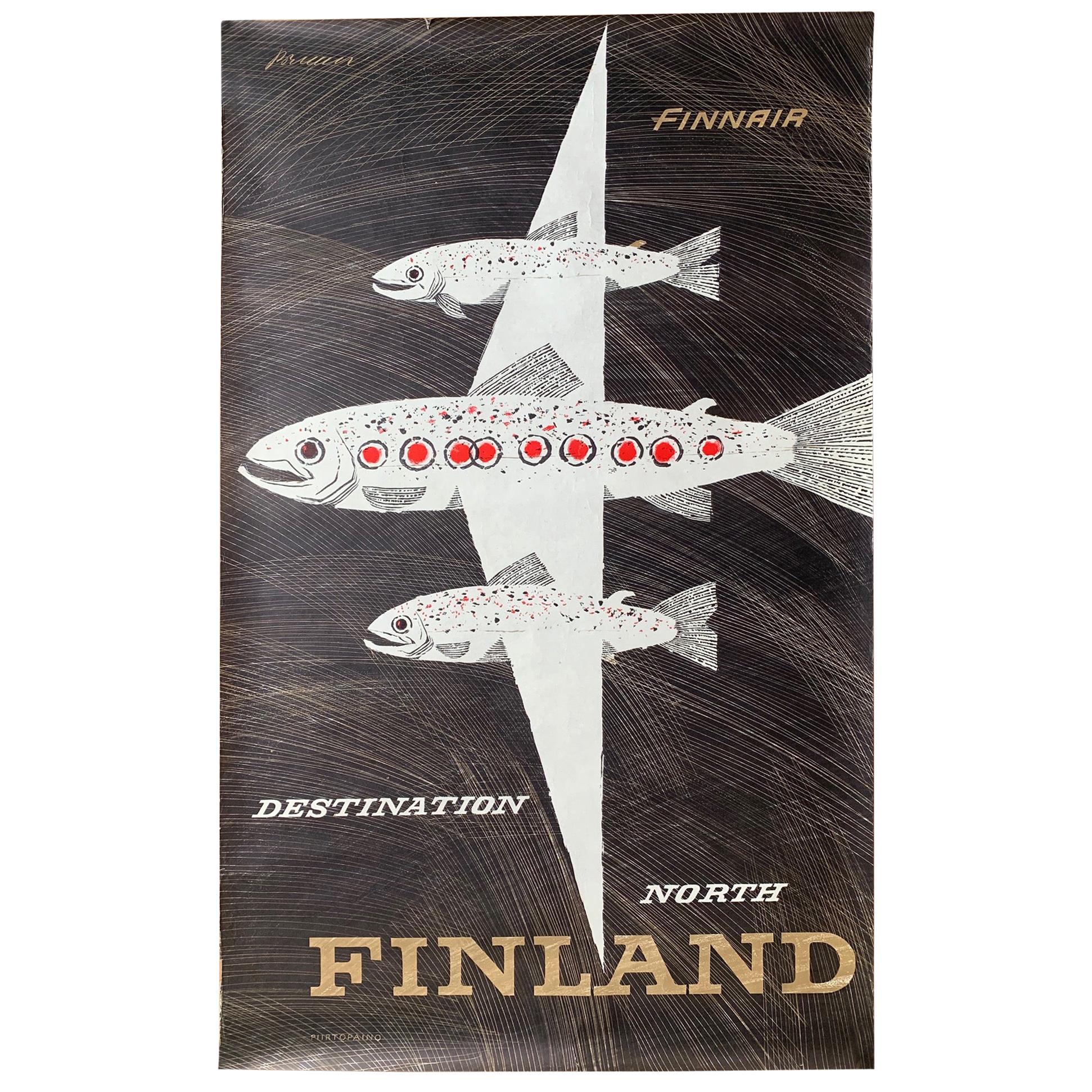 Classic Erik Bruun Finnair Vintage Travel Poster, 1958 en vente