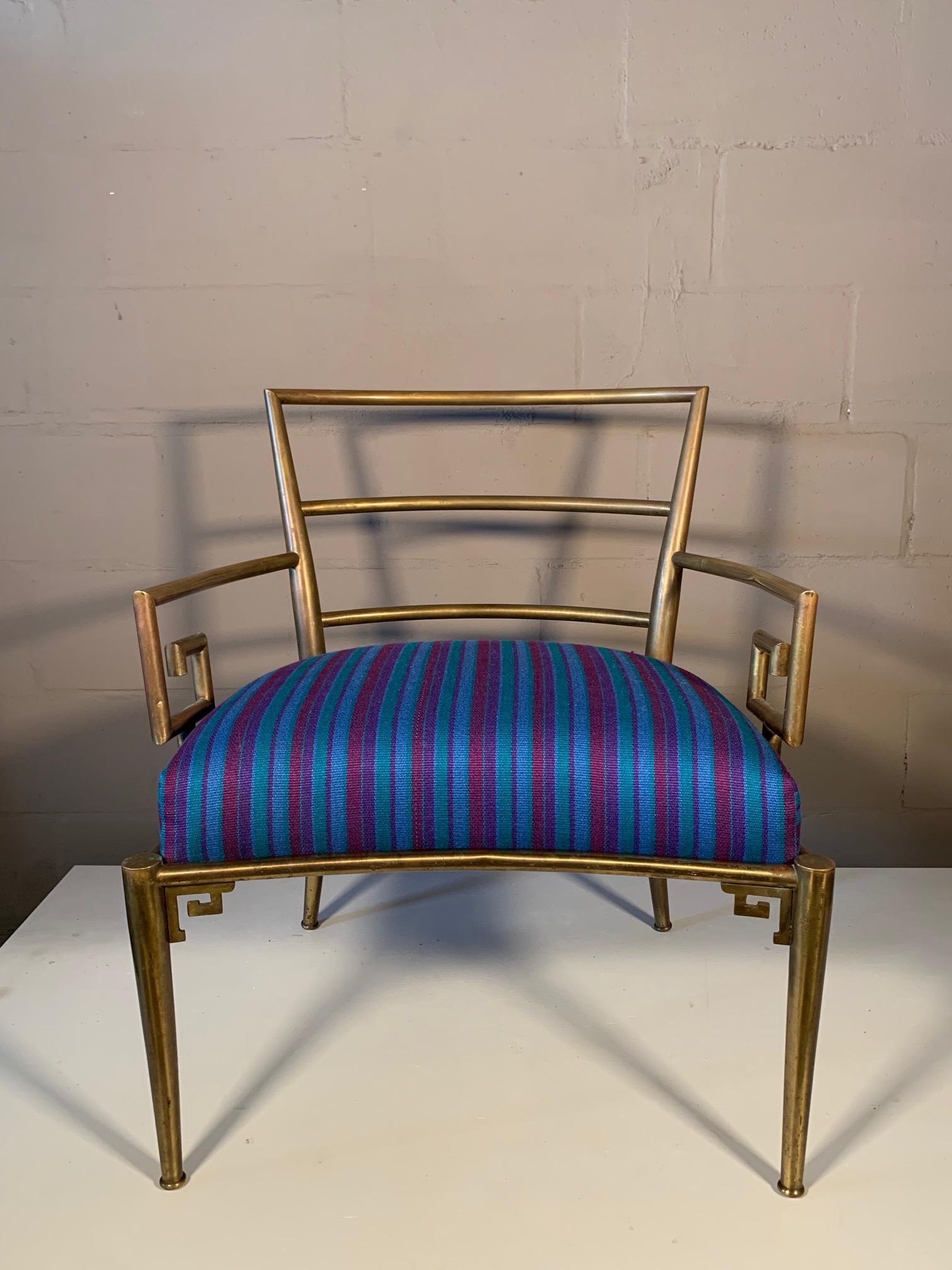 Late 20th Century Classic Greek Key Brass Armchair