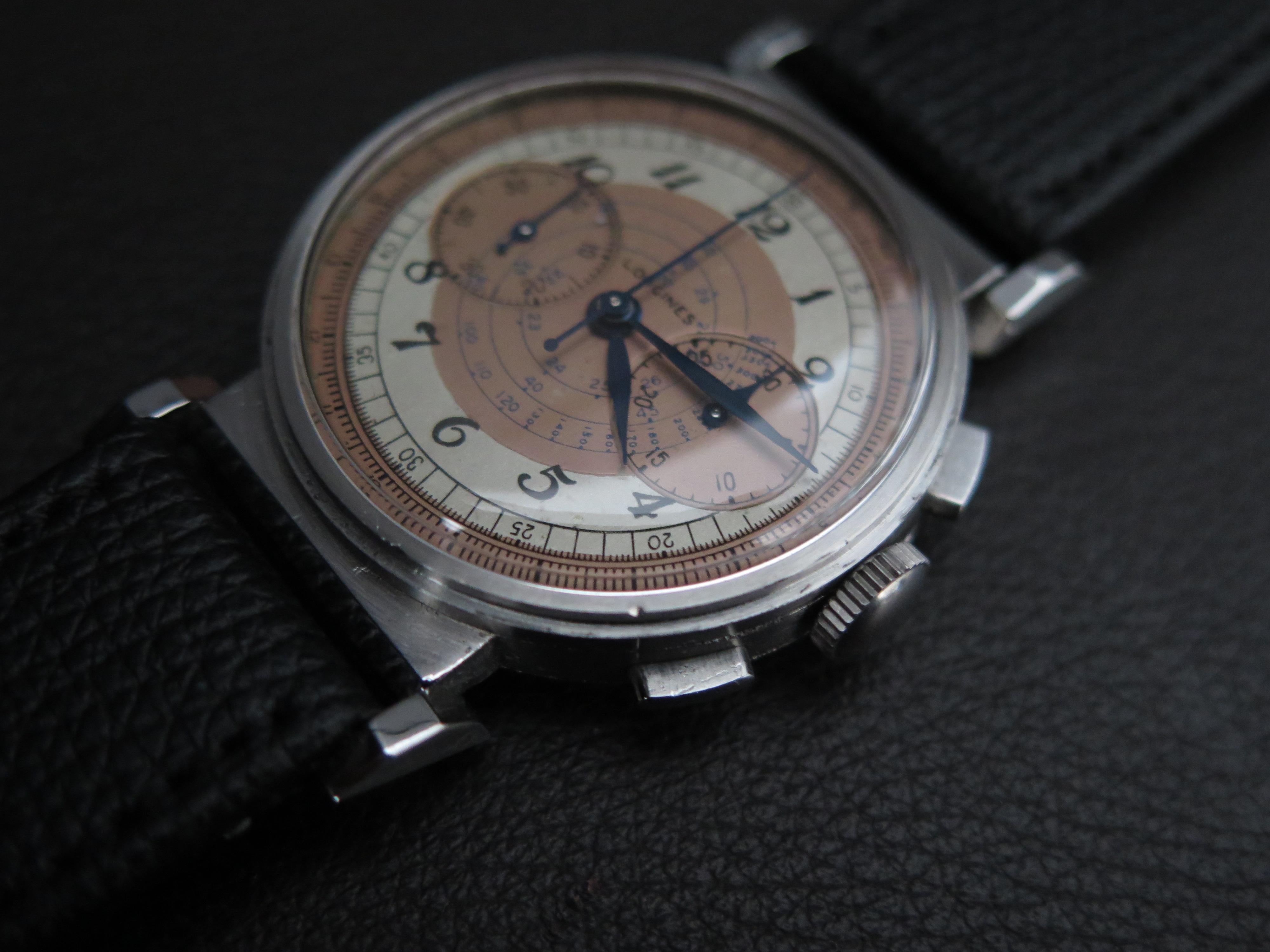 Offered here is a rare chronograph wrist watch by Longines, manual wind mechanical movement 13ZN. Reference 3901, serial number 5,769,000, ca' 1930's. Invoiced on July 11th, 1940 to Perret who was the Longines distributor in Brazil. Watch comes with