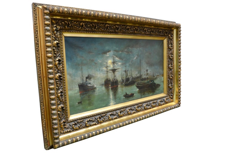 Romantic Classic Marine Painting Signed C. Langenbeck Dated 1906 For Sale