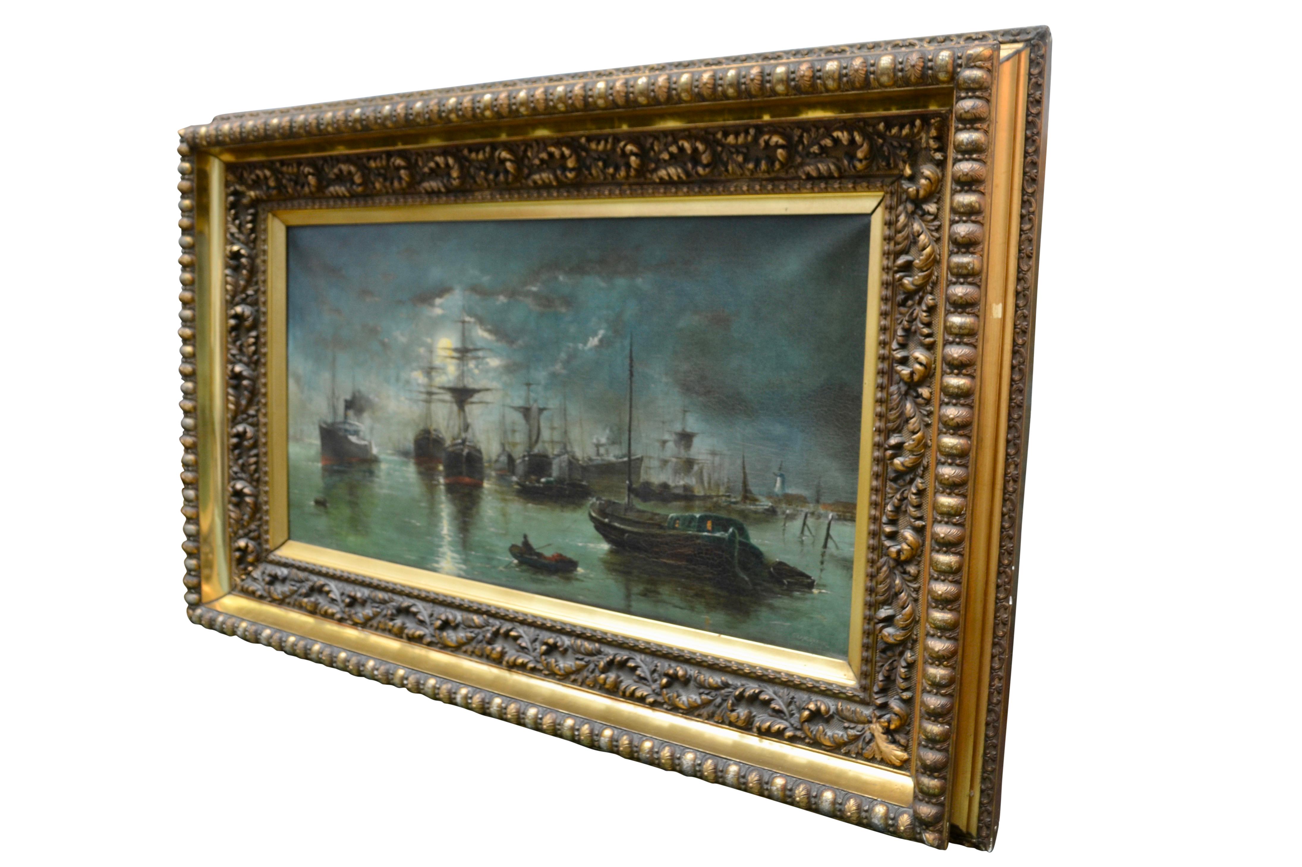 Klassisches Marinegemälde, signiert C. Langenbeck, datiert 1906 (Belgisch) im Angebot