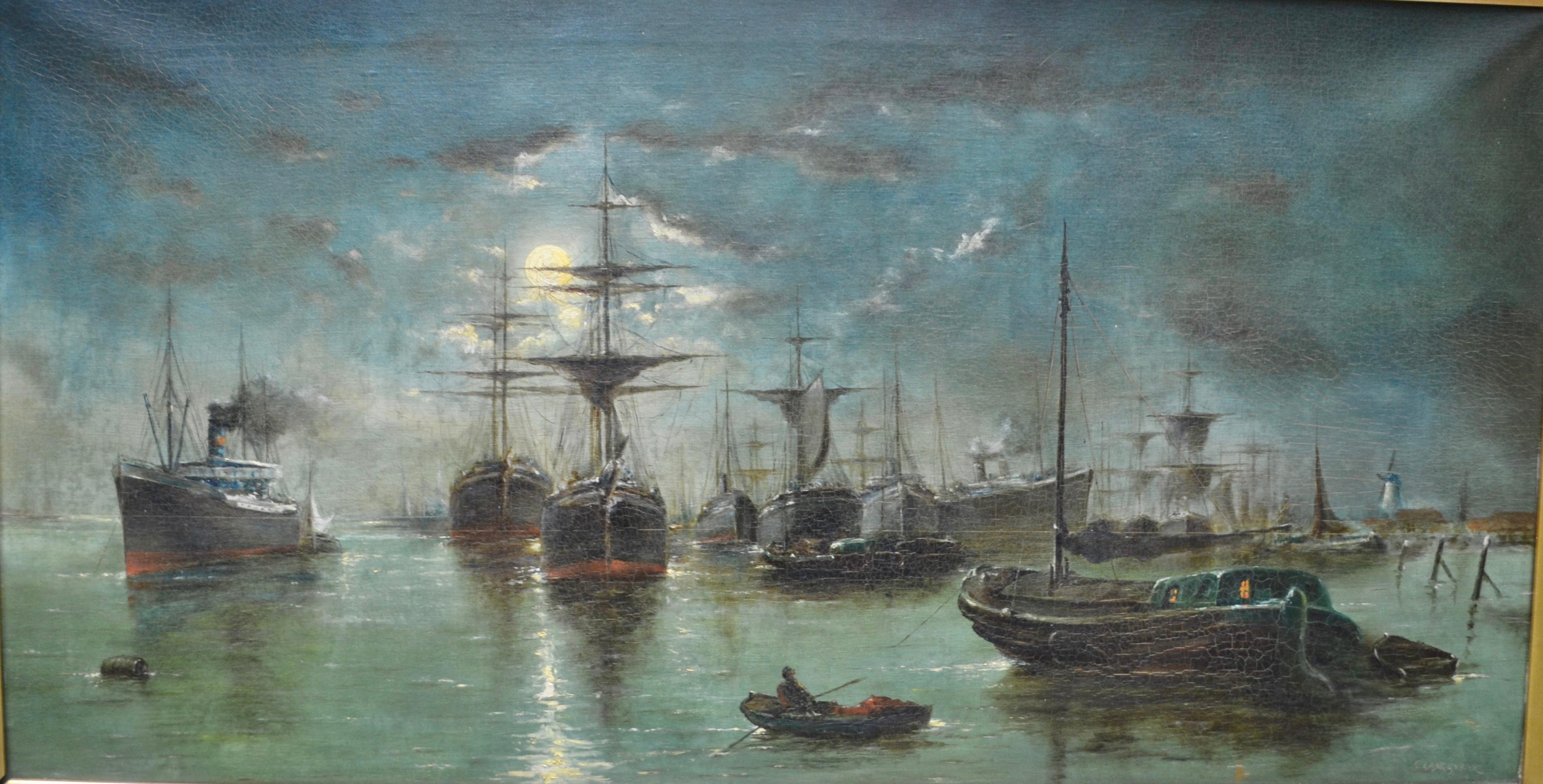 Belgian Classic Marine Painting Signed C. Langenbeck Dated 1906 For Sale
