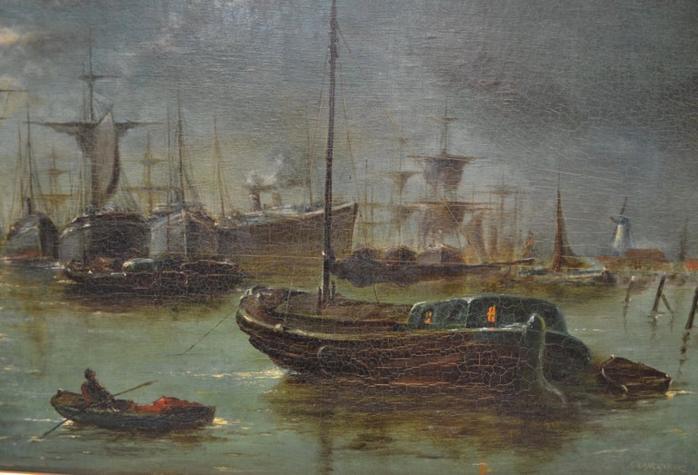 Canvas Classic Marine Painting Signed C. Langenbeck Dated 1906 For Sale