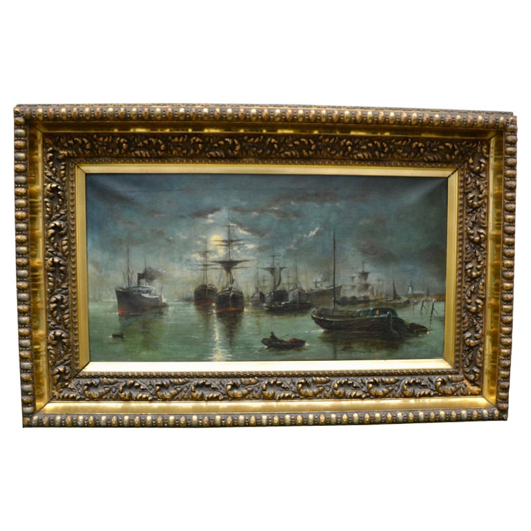 Classic Marine Painting Signed C. Langenbeck Dated 1906 For Sale