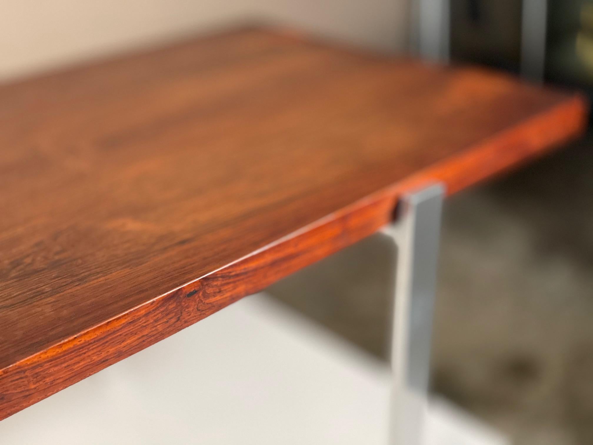 Classic Minimalist Rosewood and Steel Bench For Sale 4