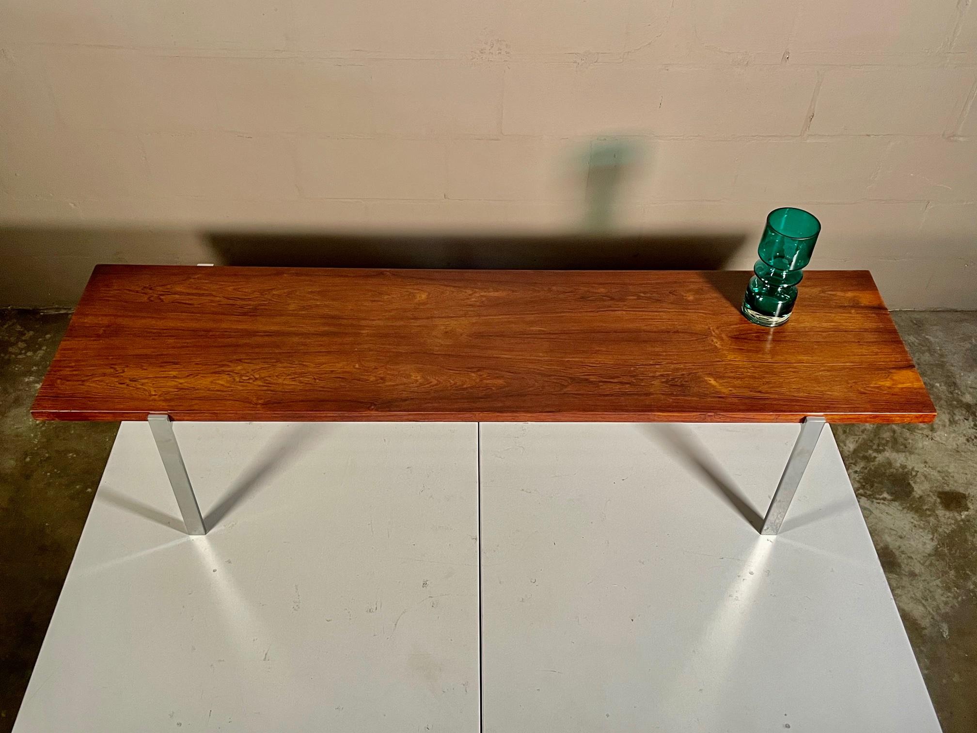 Classic Minimalist Rosewood and Steel Bench For Sale 5