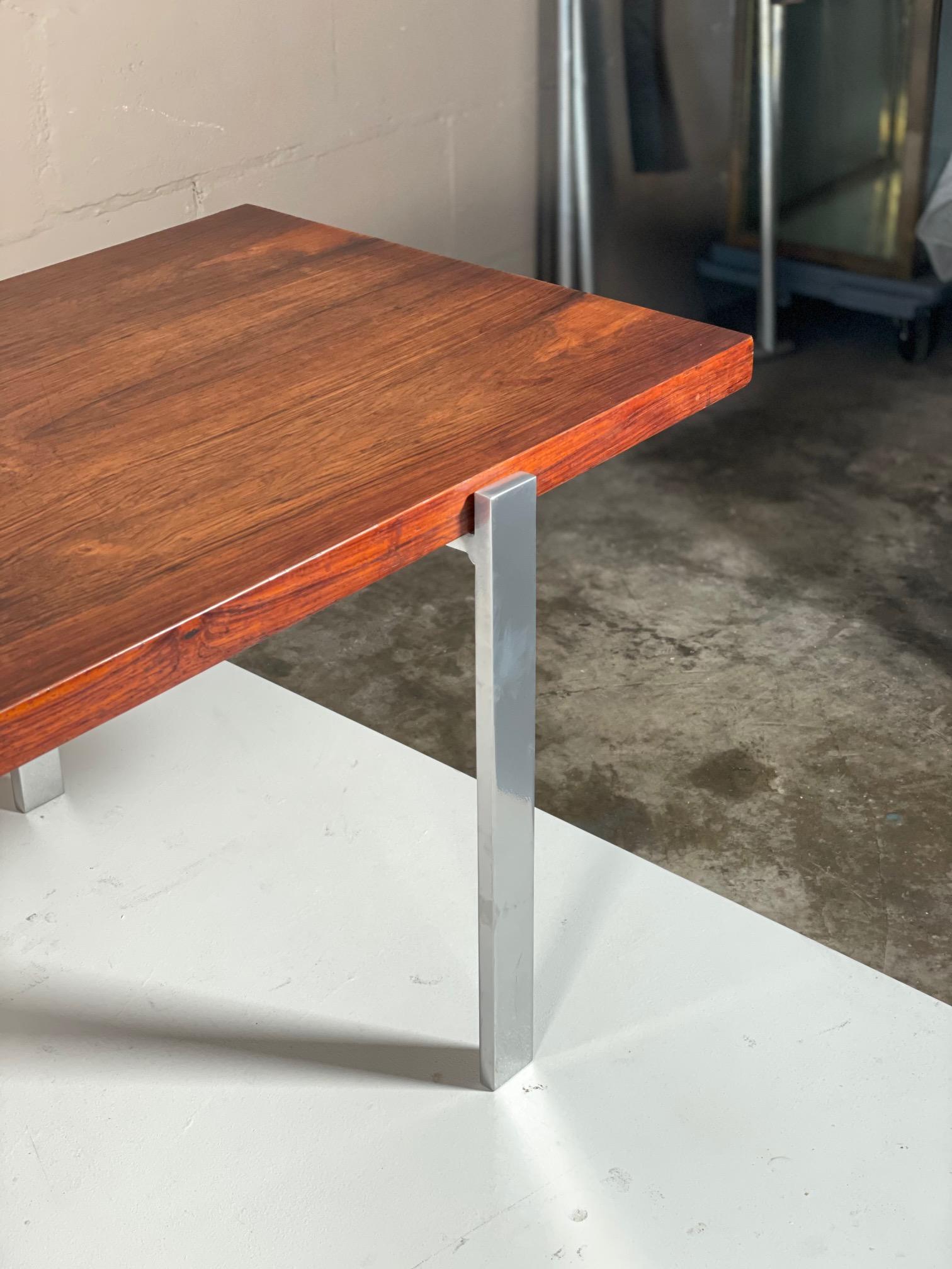 Classic Minimalist Rosewood and Steel Bench For Sale 6