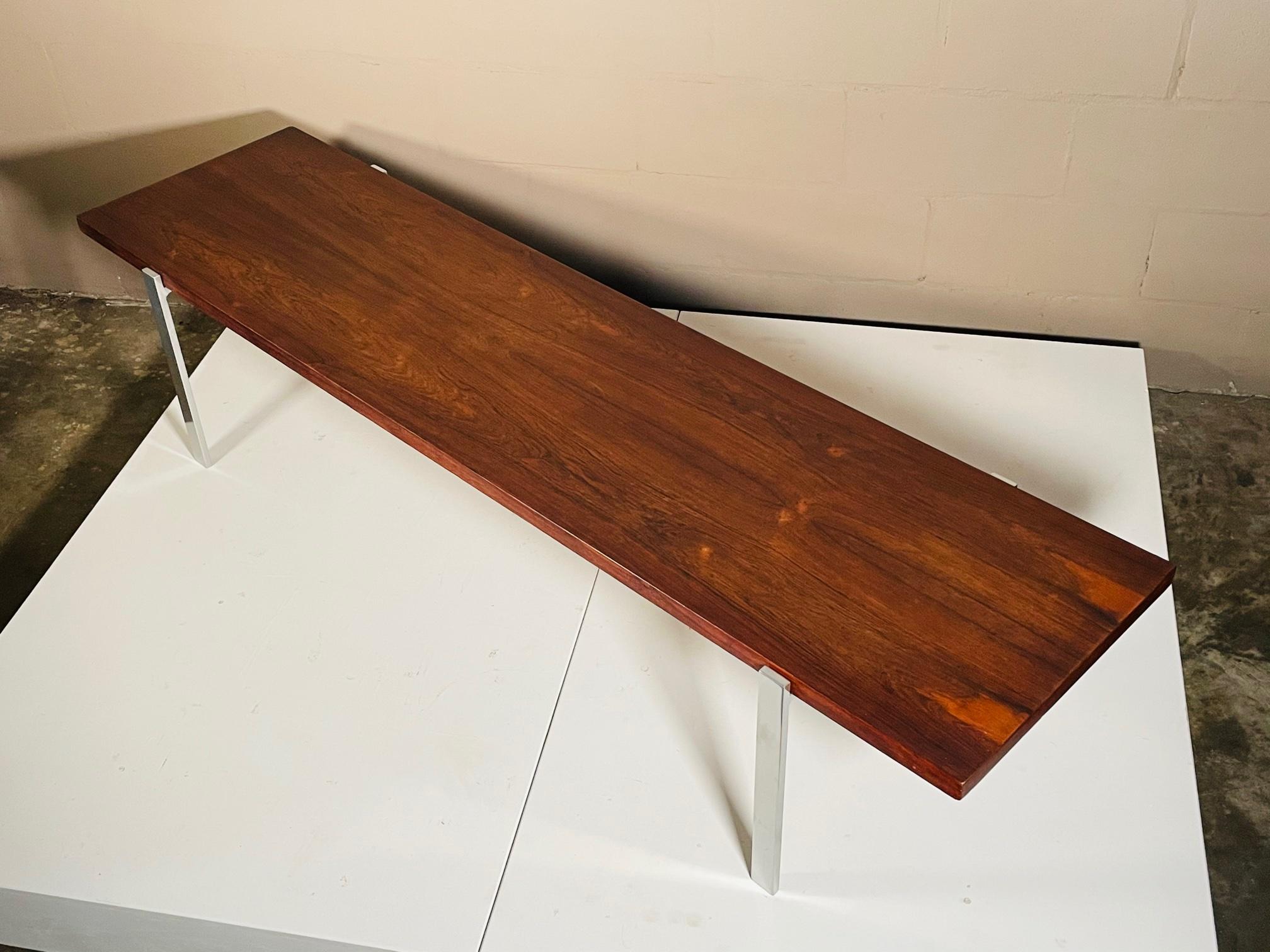 Mid-Century Modern Classic Minimalist Rosewood and Steel Bench For Sale