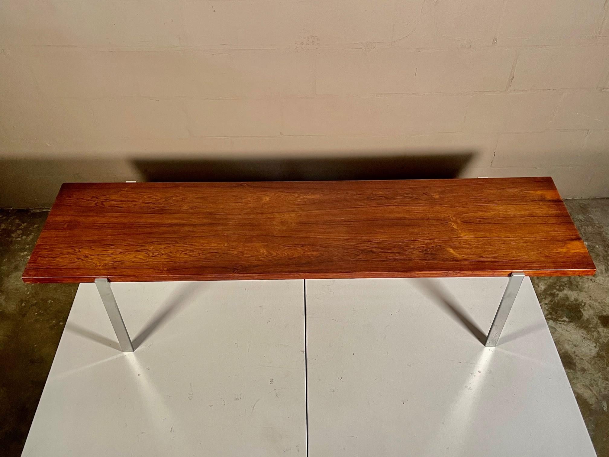 American Classic Minimalist Rosewood and Steel Bench For Sale