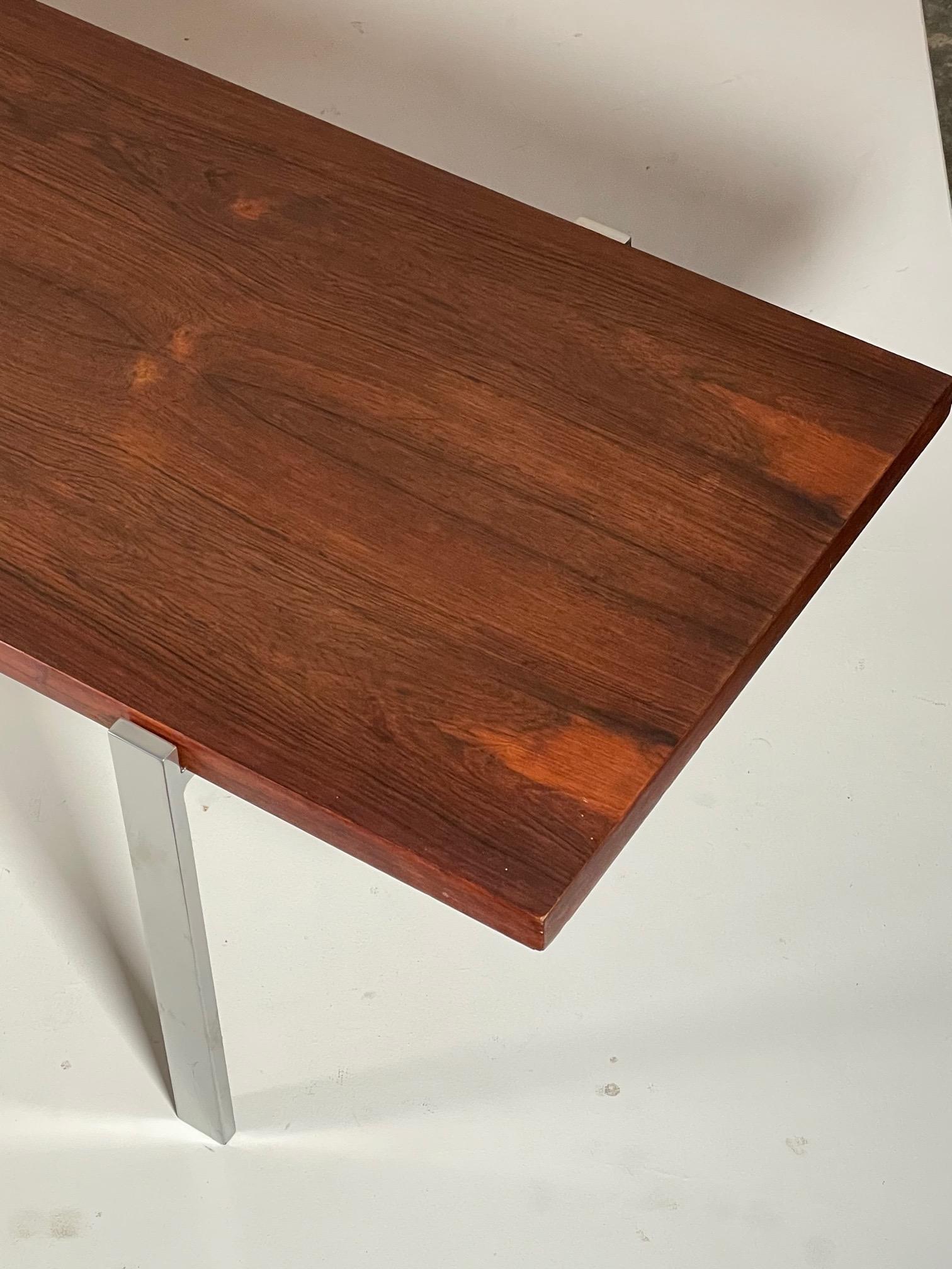 Mid-20th Century Classic Minimalist Rosewood and Steel Bench For Sale