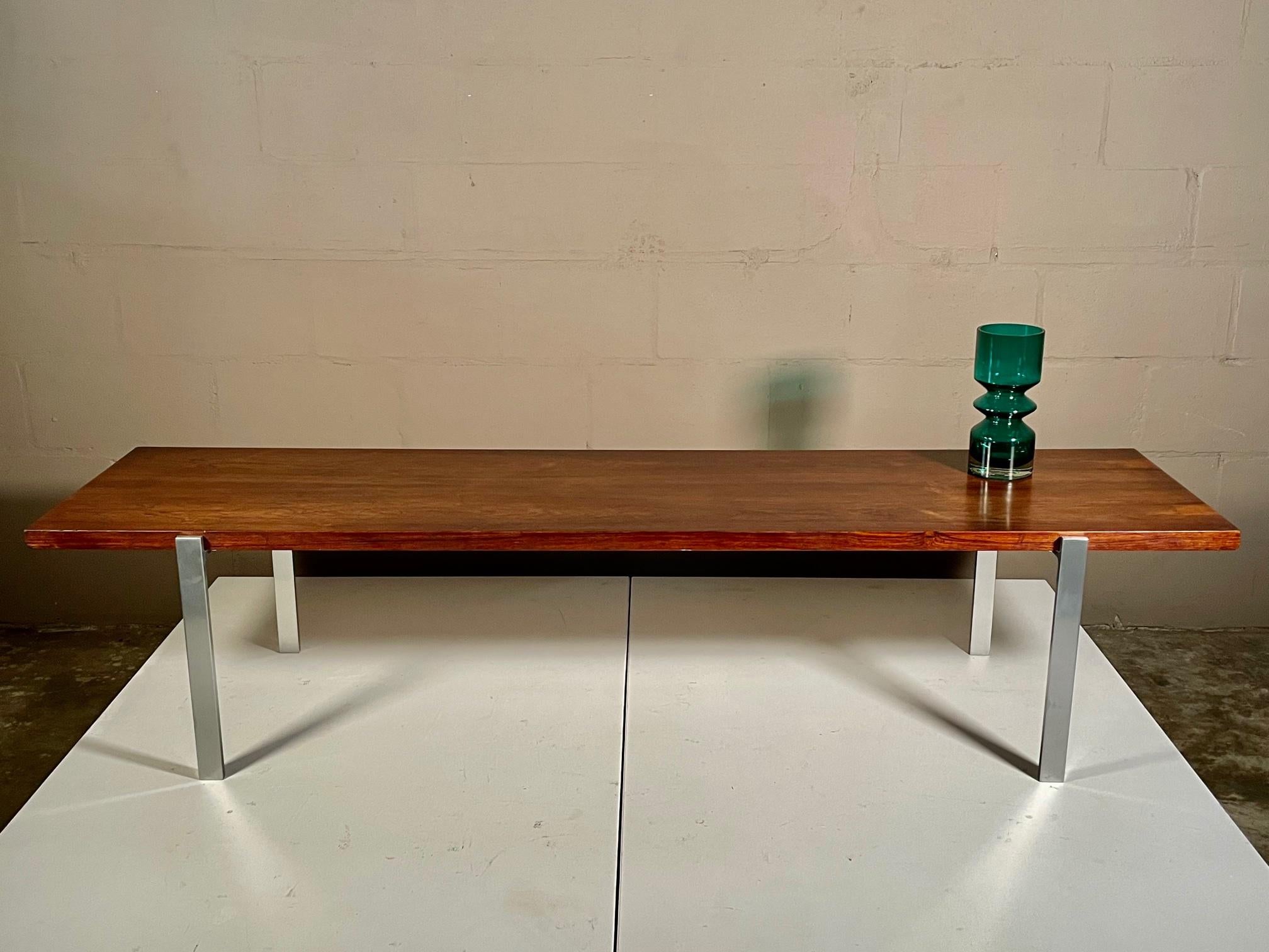 Classic Minimalist Rosewood and Steel Bench For Sale 2