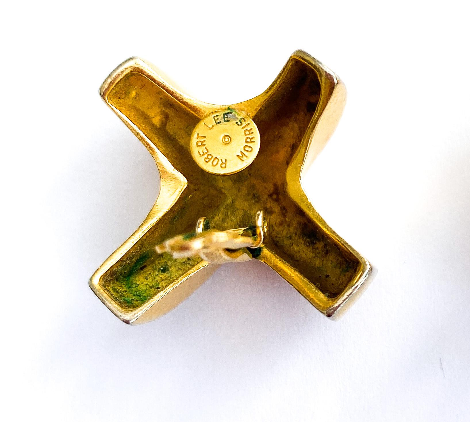A classic pair of gilt 'cross motif' earrings, Robert Lee Morris, USA, 1980s For Sale 4