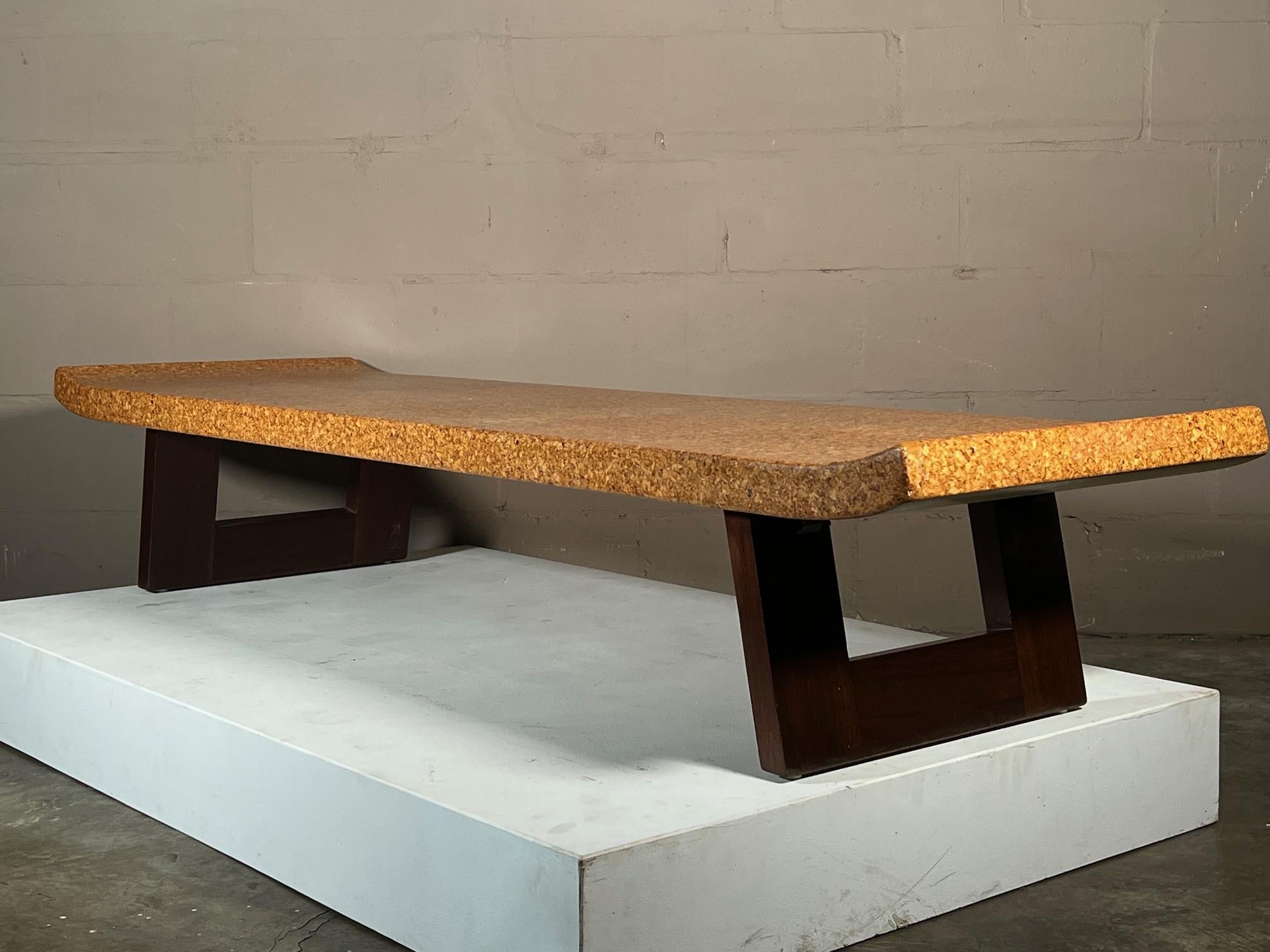 Mid-Century Modern Classic Paul Frankl Bench with Cork Top and Raised Ends