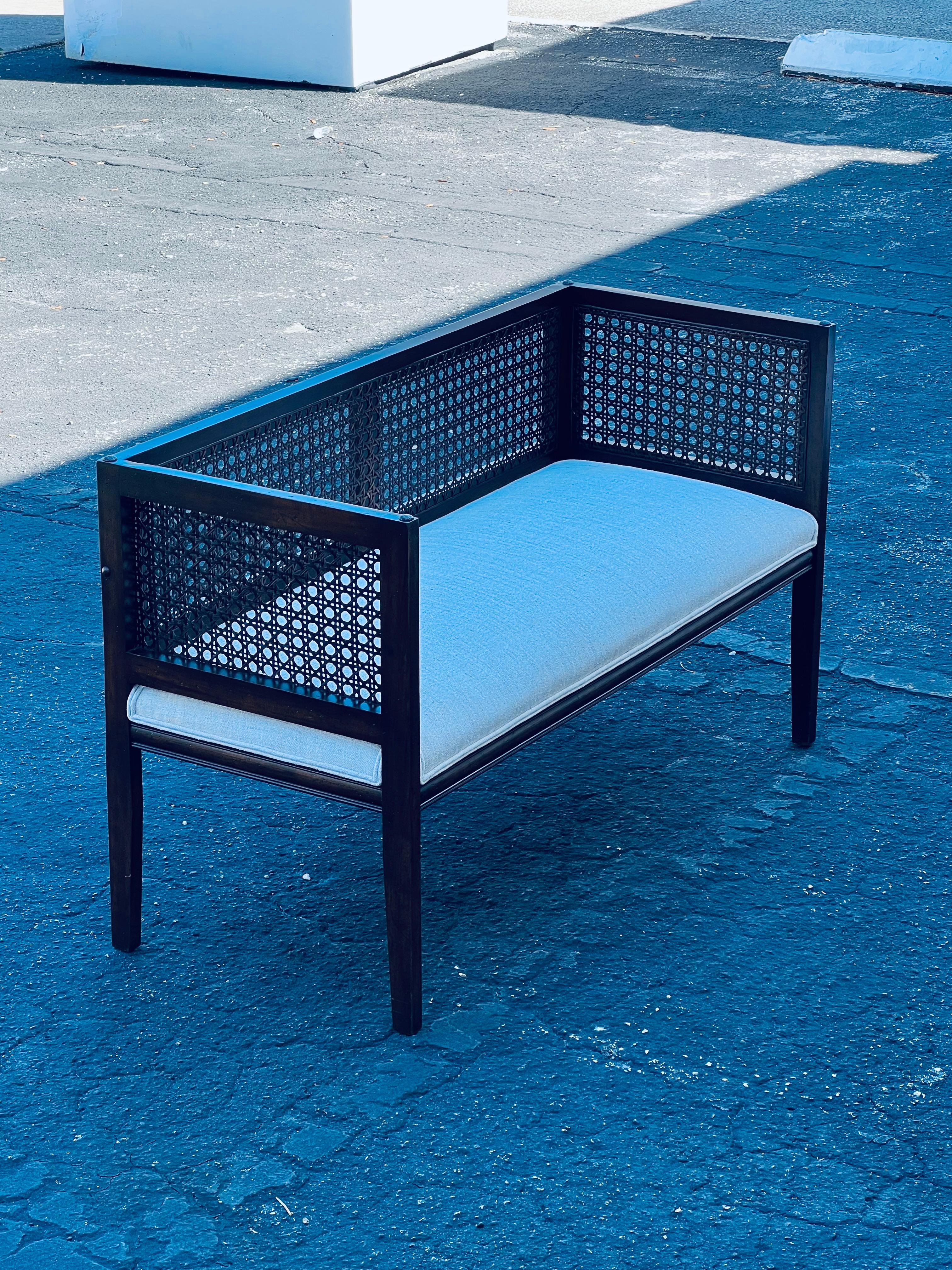 A Classic Upholstered Bench With Caned Back 5