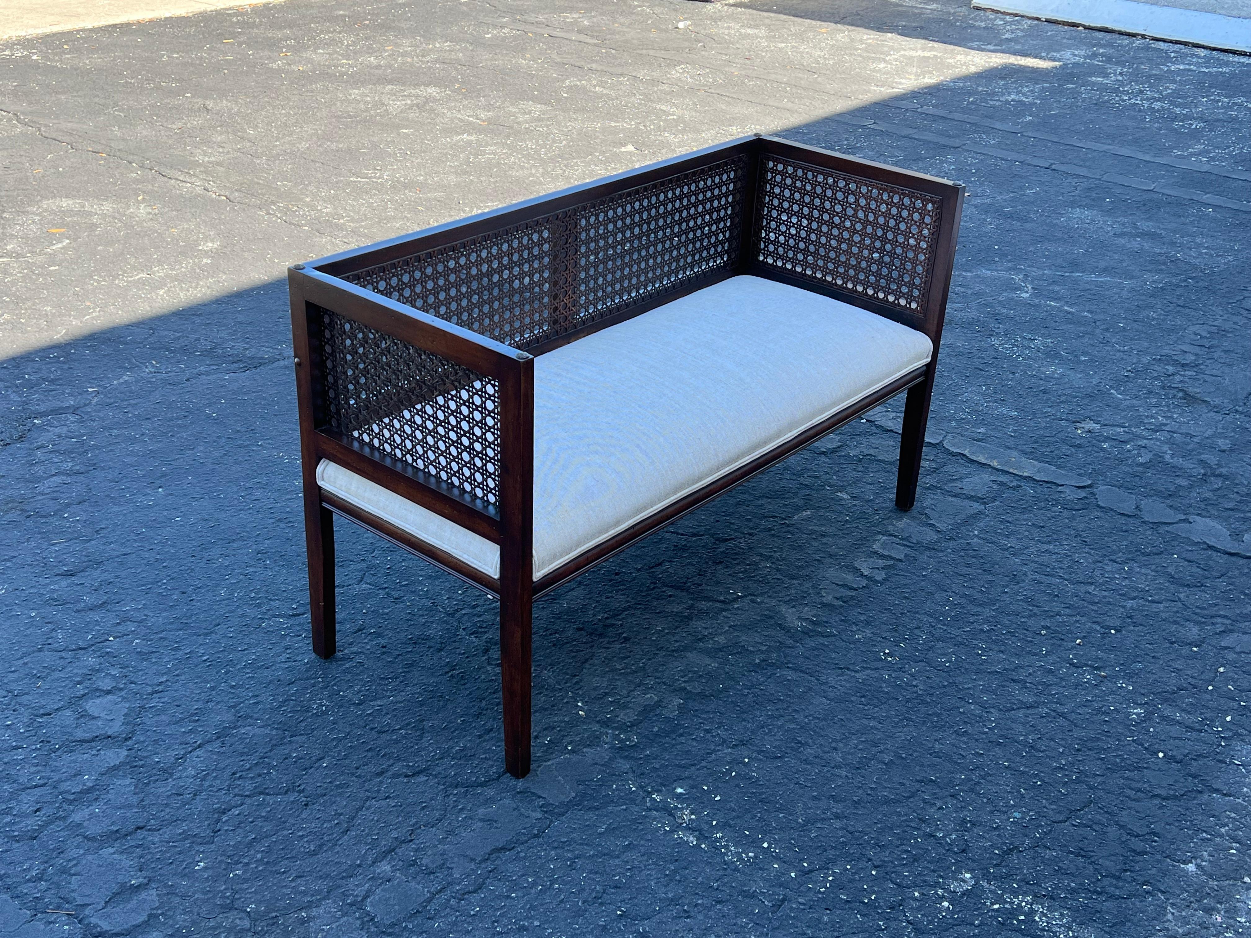 A Classic Upholstered Bench With Caned Back 6