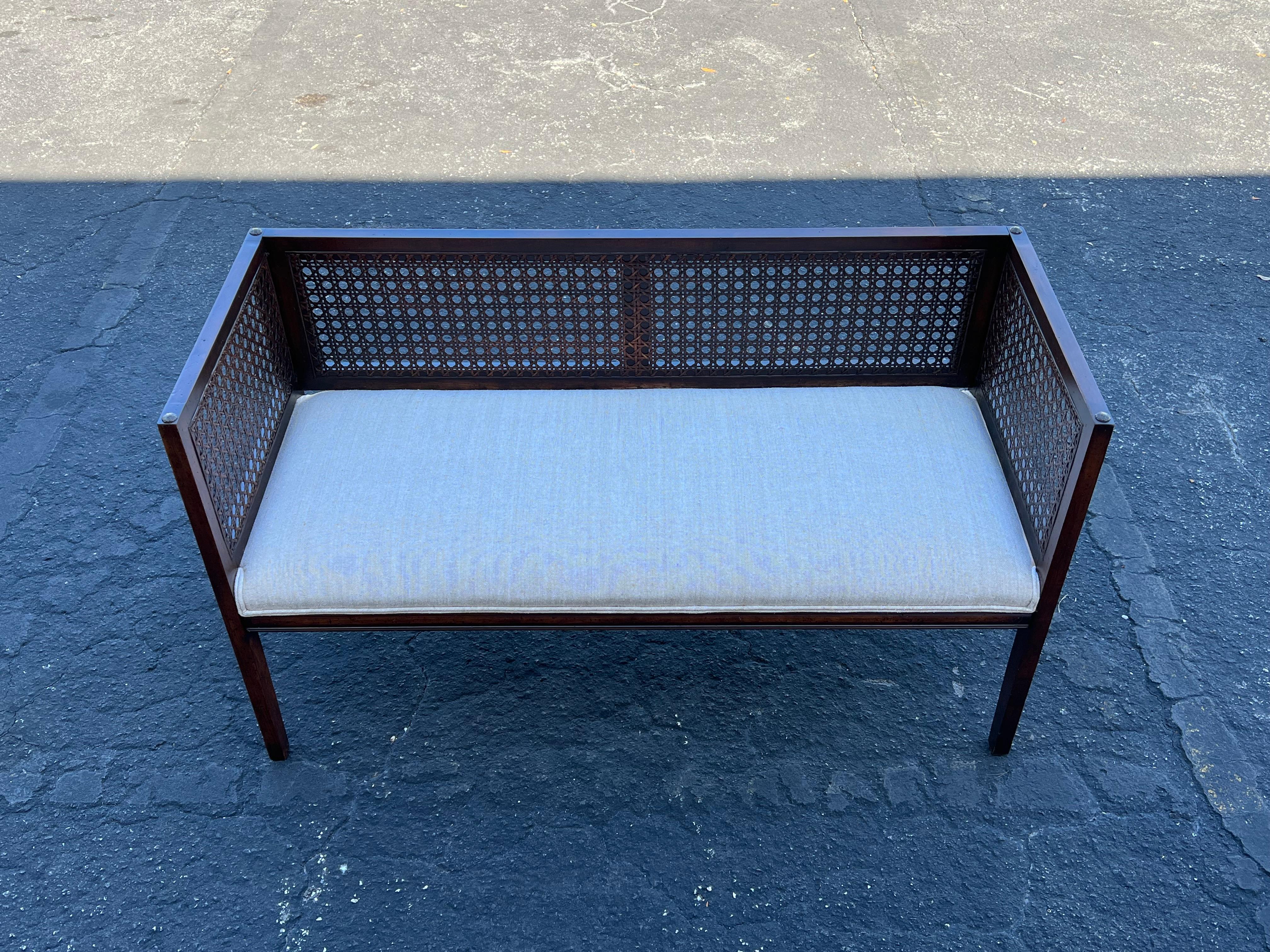 A Classic Upholstered Bench With Caned Back 7