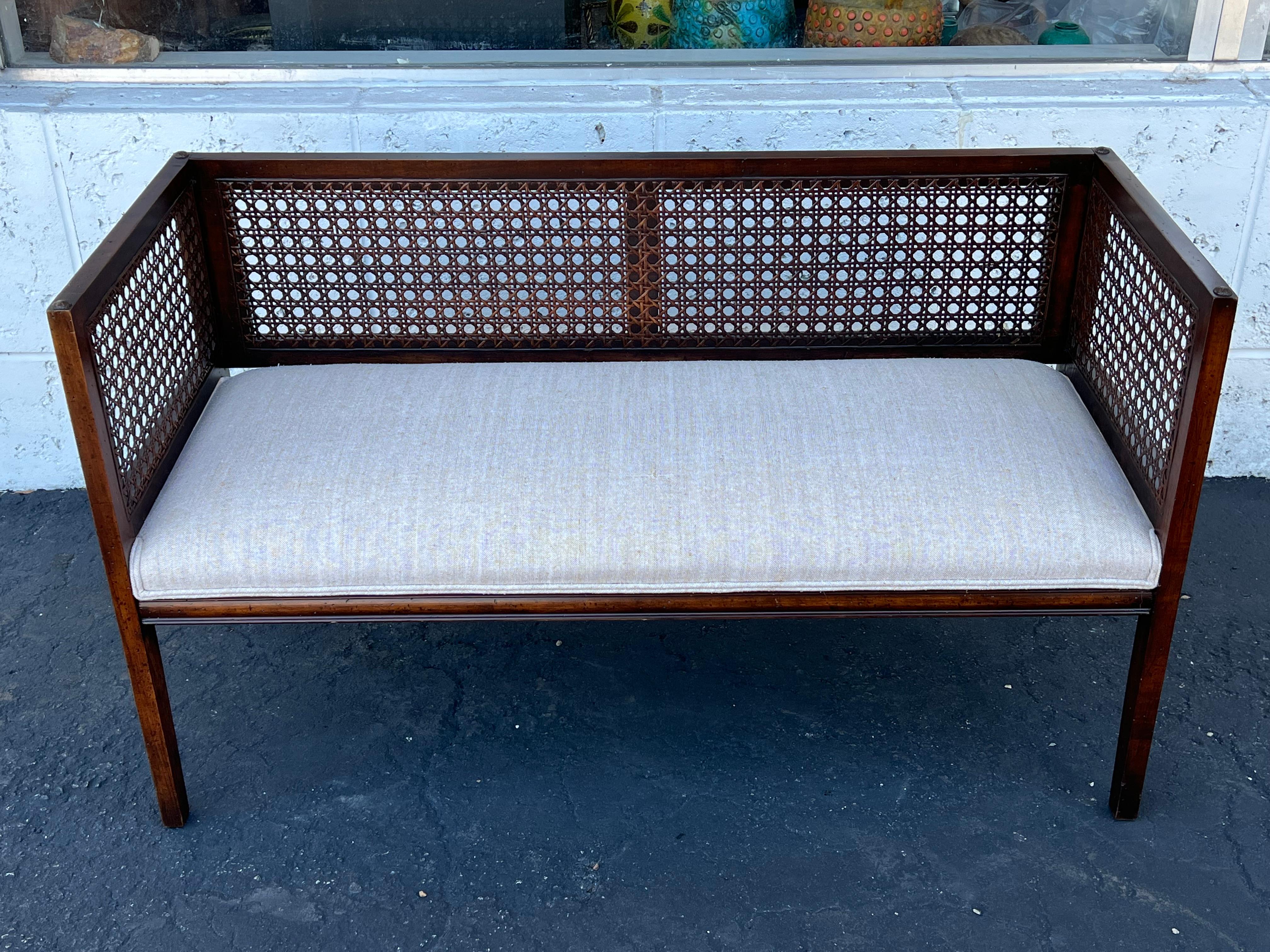 Modern A Classic Upholstered Bench With Caned Back