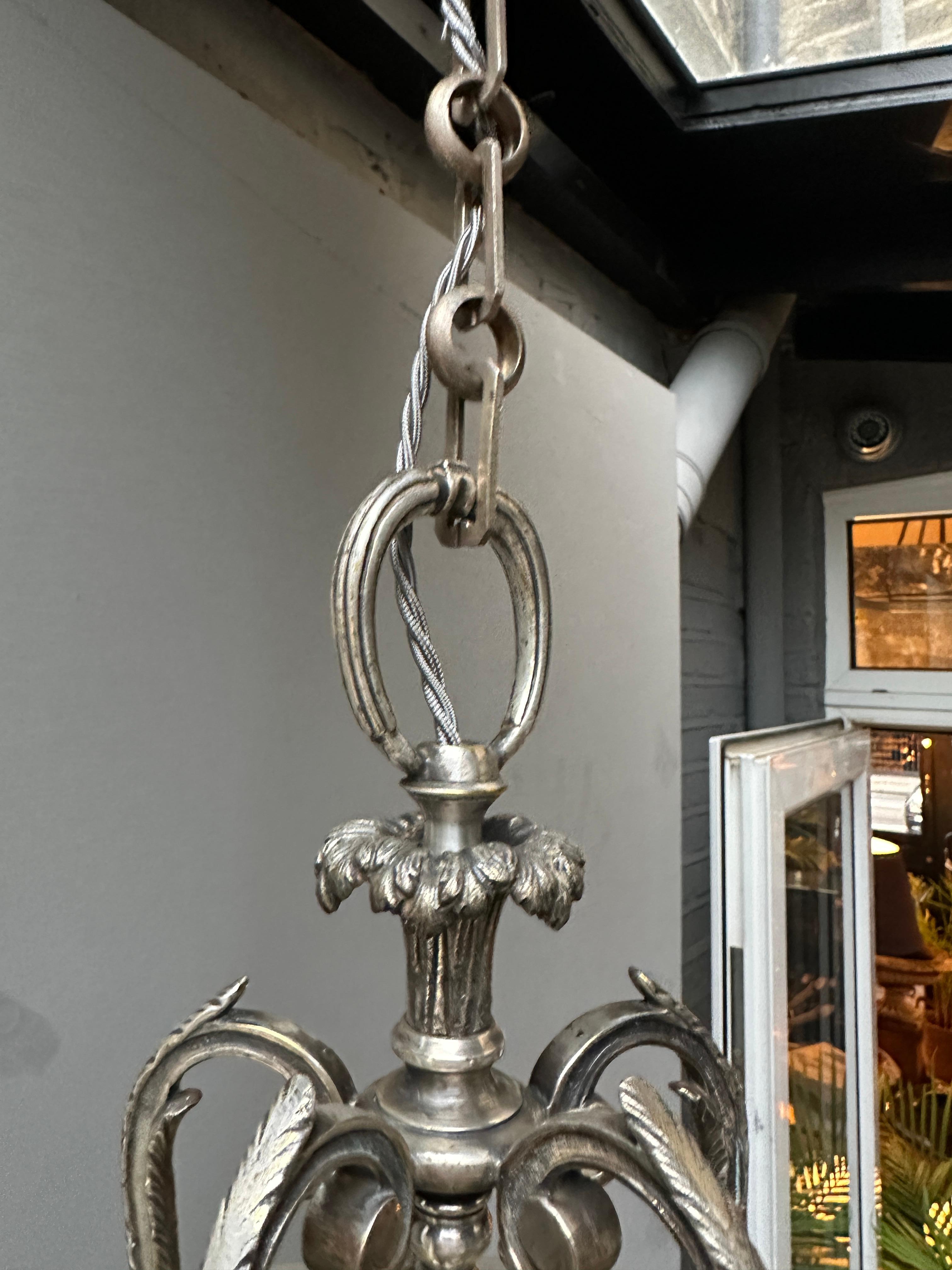 20th Century A Classical Nickel And Curved Murano Glass Italian Lantern  For Sale