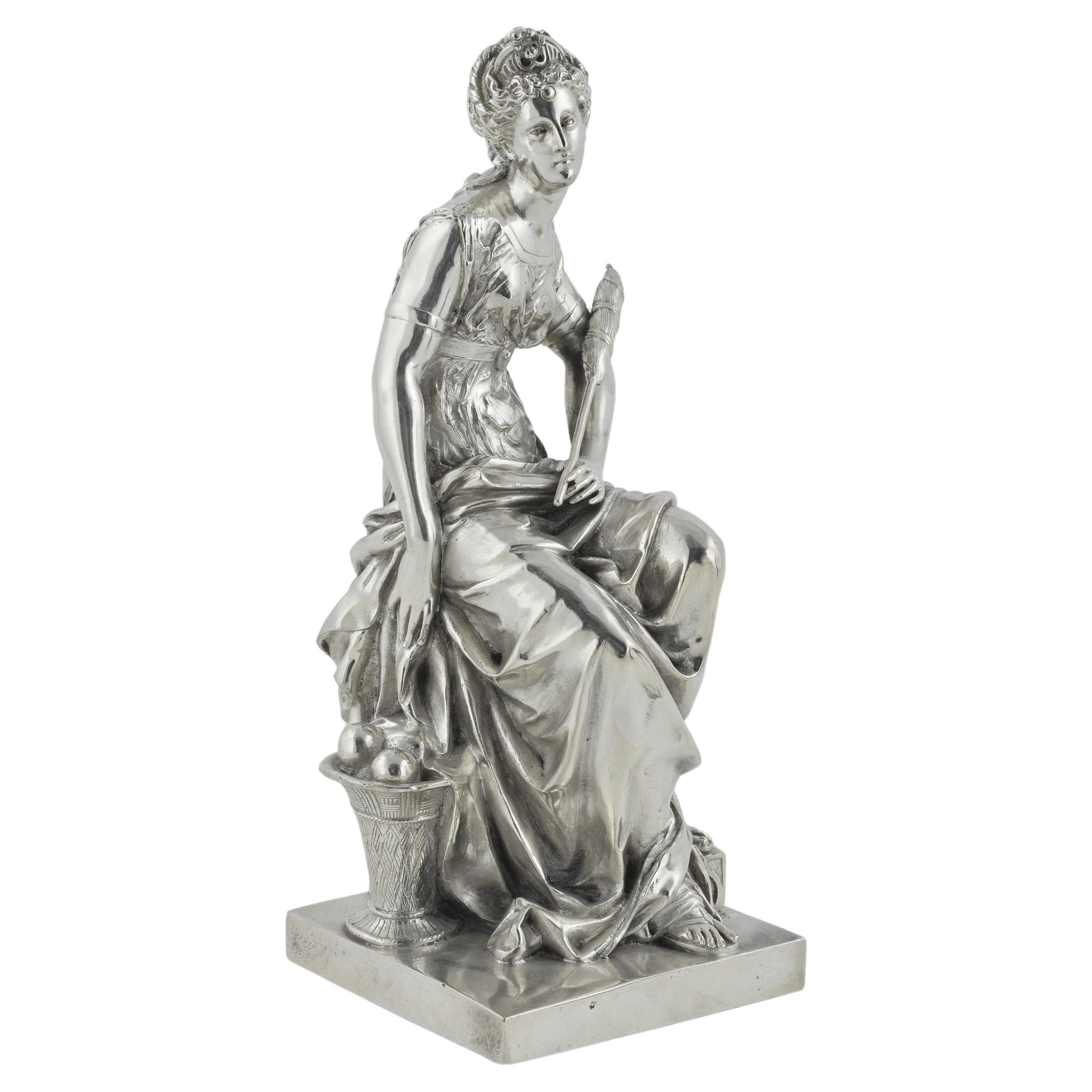 A classical silver plated female figure  For Sale