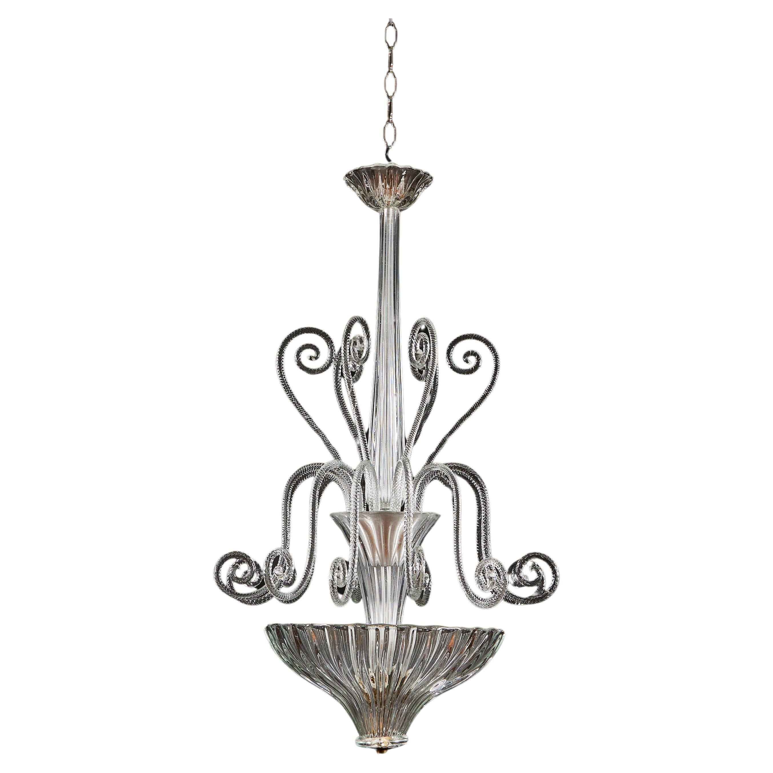 A Clear 1940s Murano glass Waterfall Hanging Light 