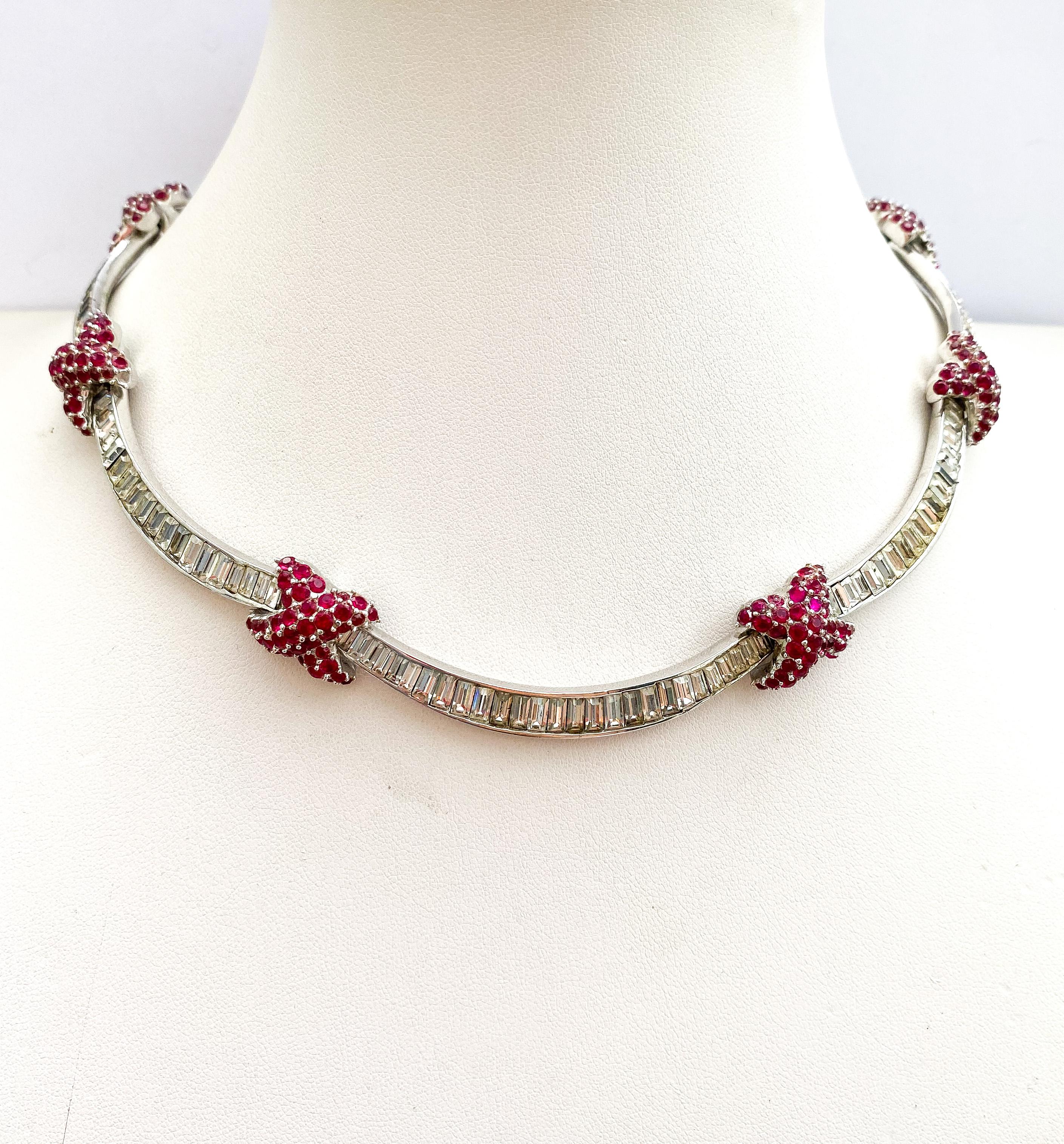 A clear and ruby paste Cartier-style necklace, Marcel Boucher, USA, 1960s For Sale 7