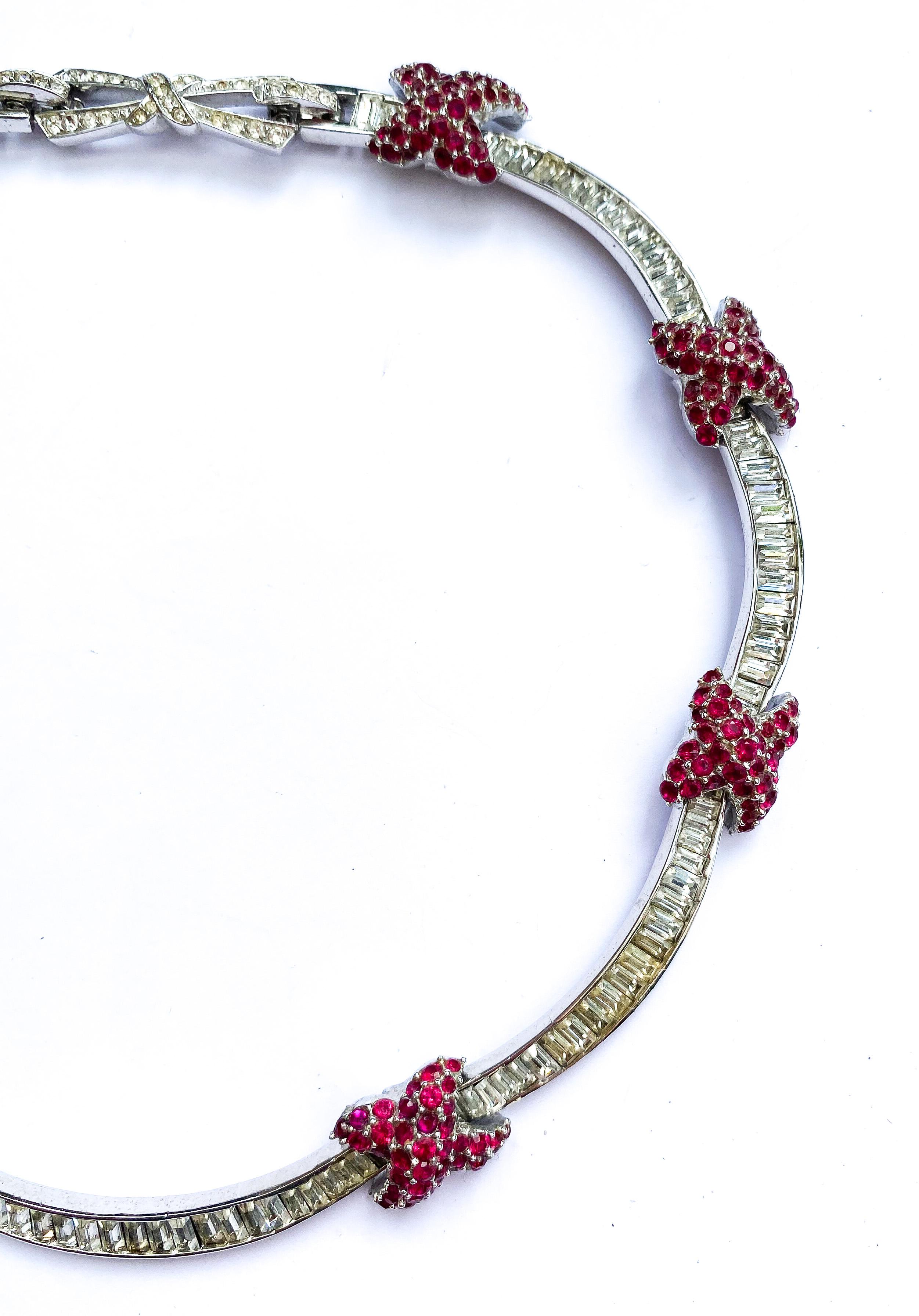 A clear and ruby paste Cartier-style necklace, Marcel Boucher, USA, 1960s For Sale 8