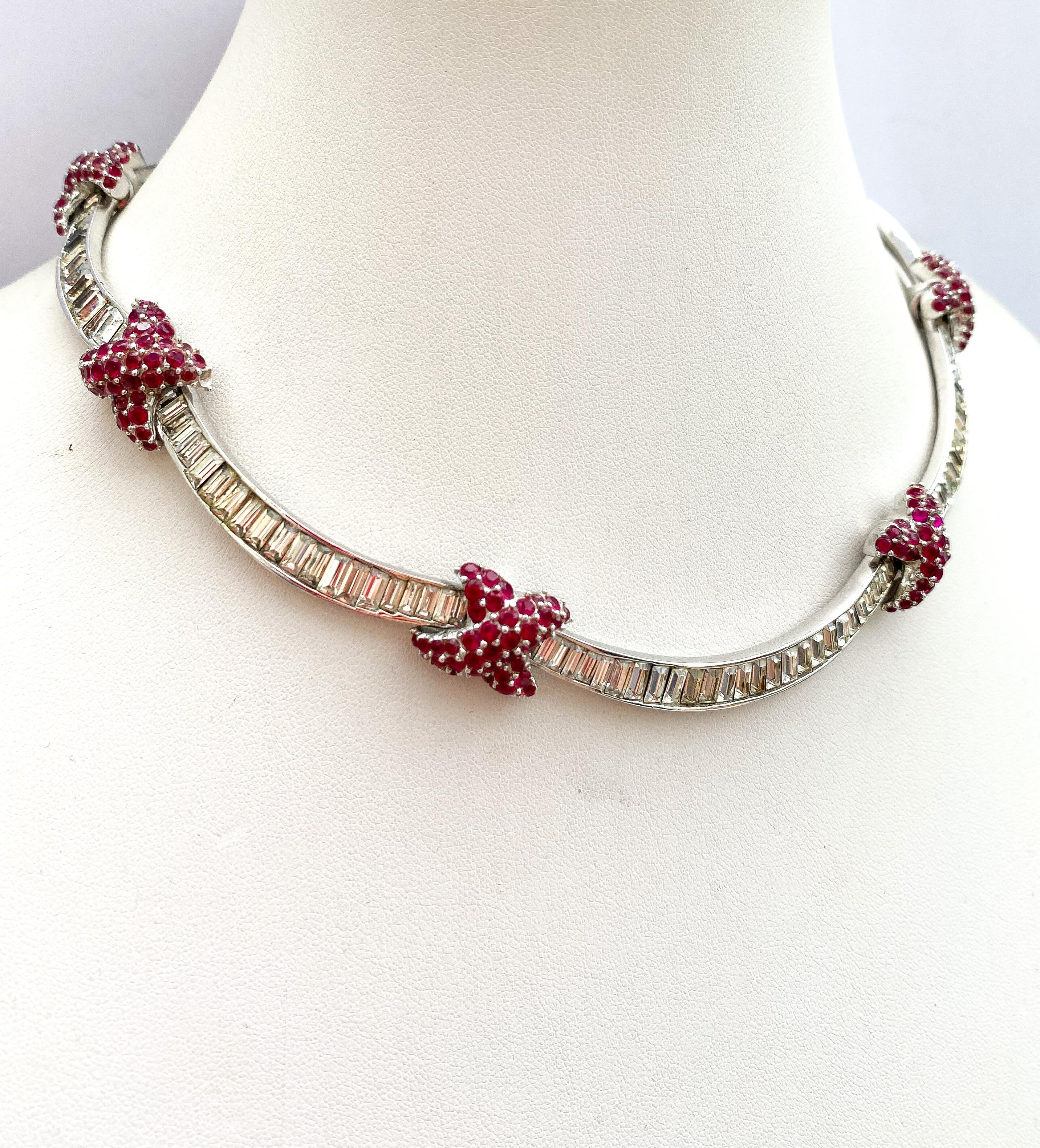 A clear and ruby paste Cartier-style necklace, Marcel Boucher, USA, 1960s For Sale 9