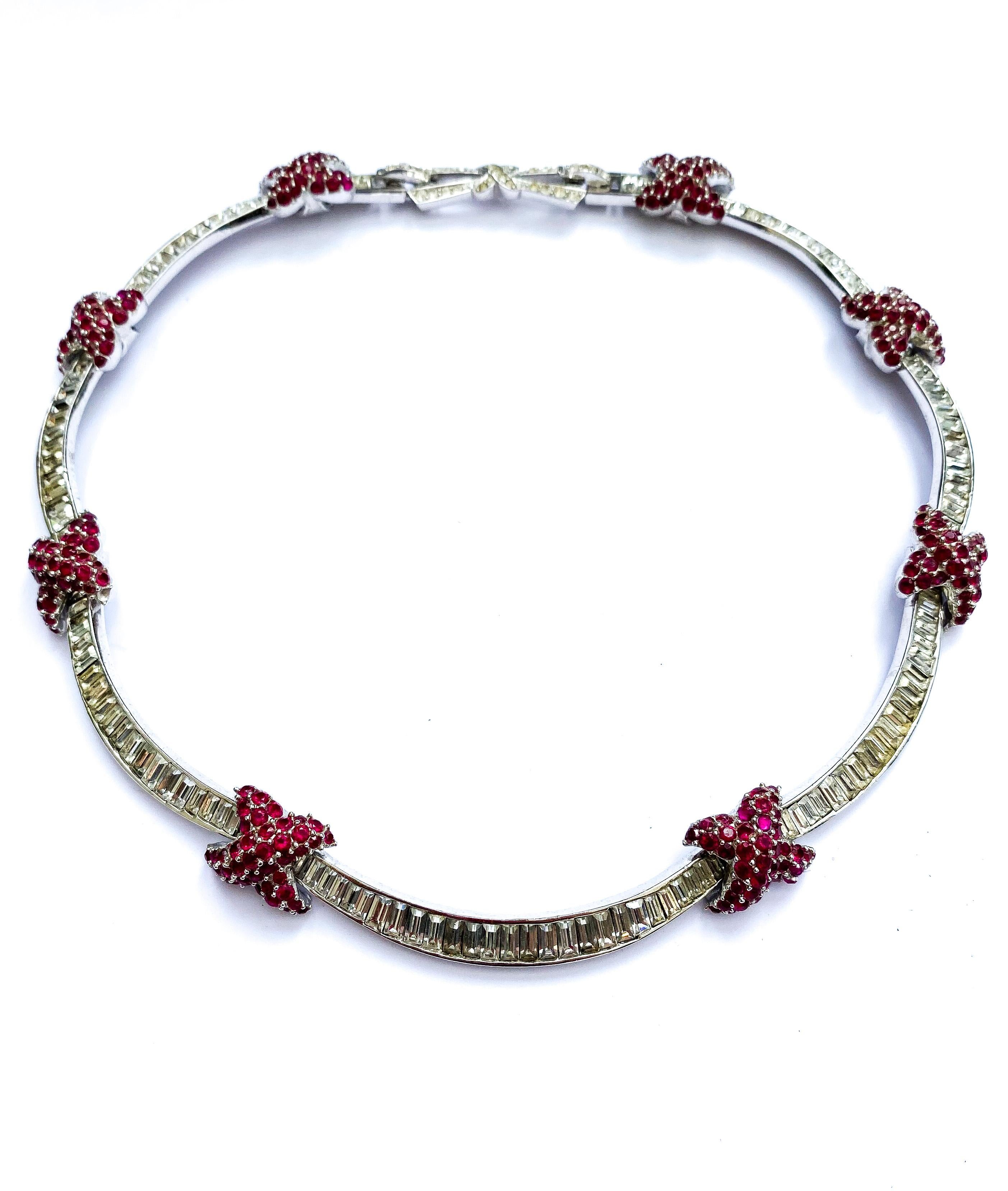 Women's A clear and ruby paste Cartier-style necklace, Marcel Boucher, USA, 1960s For Sale