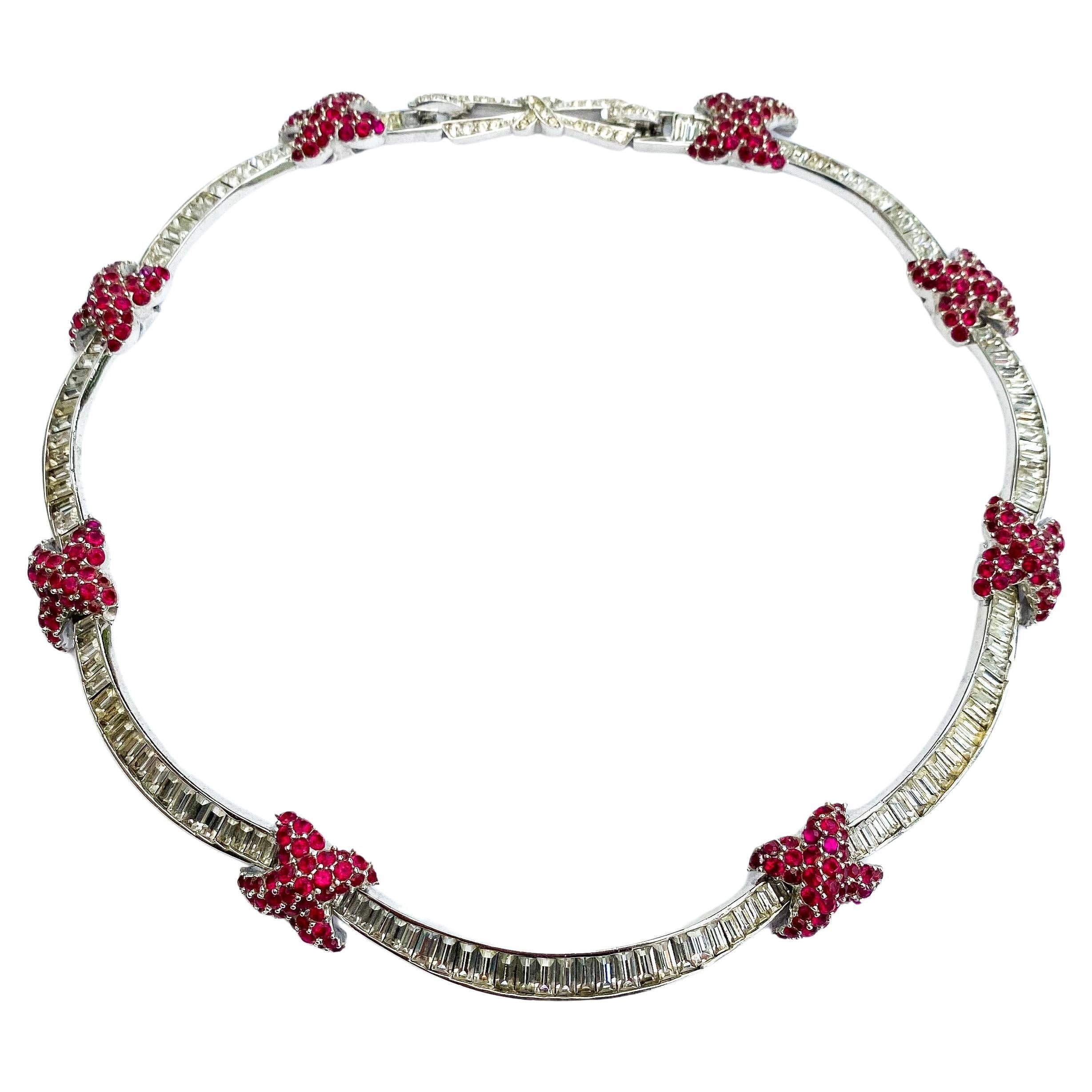 A clear and ruby paste Cartier-style necklace, Marcel Boucher, USA, 1960s For Sale