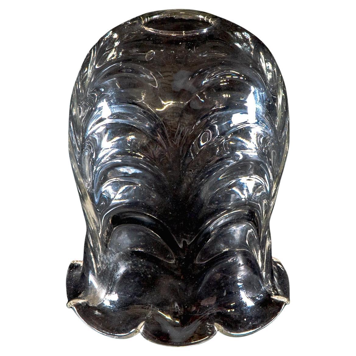 A Clear Glass Shade with Leaf-Like Embossed Pattern & Scalloped Ruffled Rim