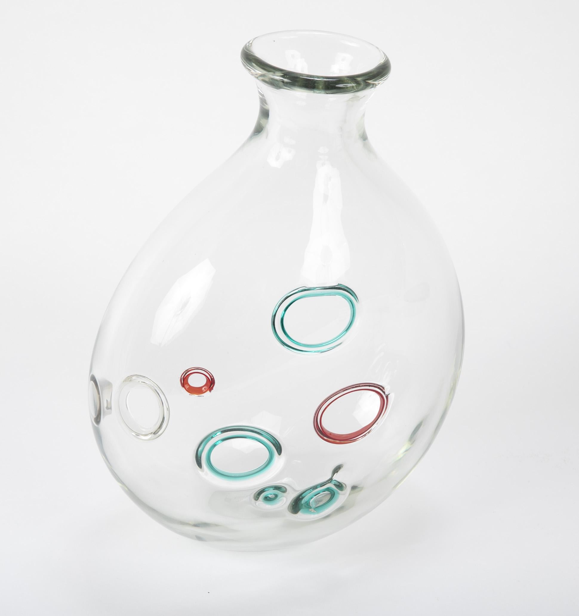 Mid-Century Modern Clear Murano Glass Vase with Bubble Shapes in the Manner of Alfedo Barbini For Sale