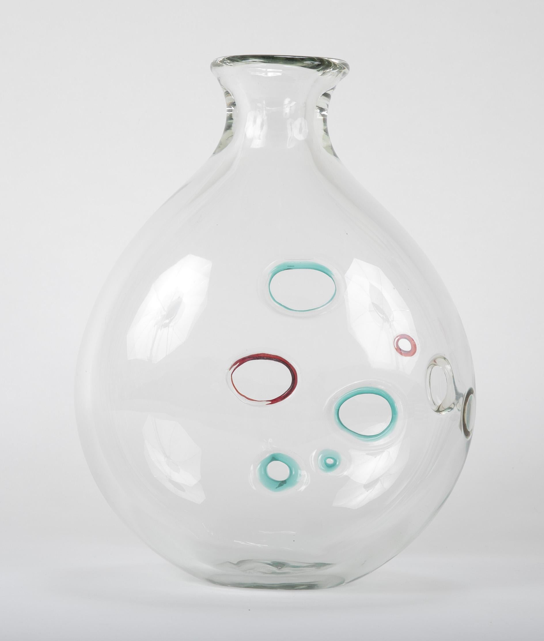 Late 20th Century Clear Murano Glass Vase with Bubble Shapes in the Manner of Alfedo Barbini For Sale