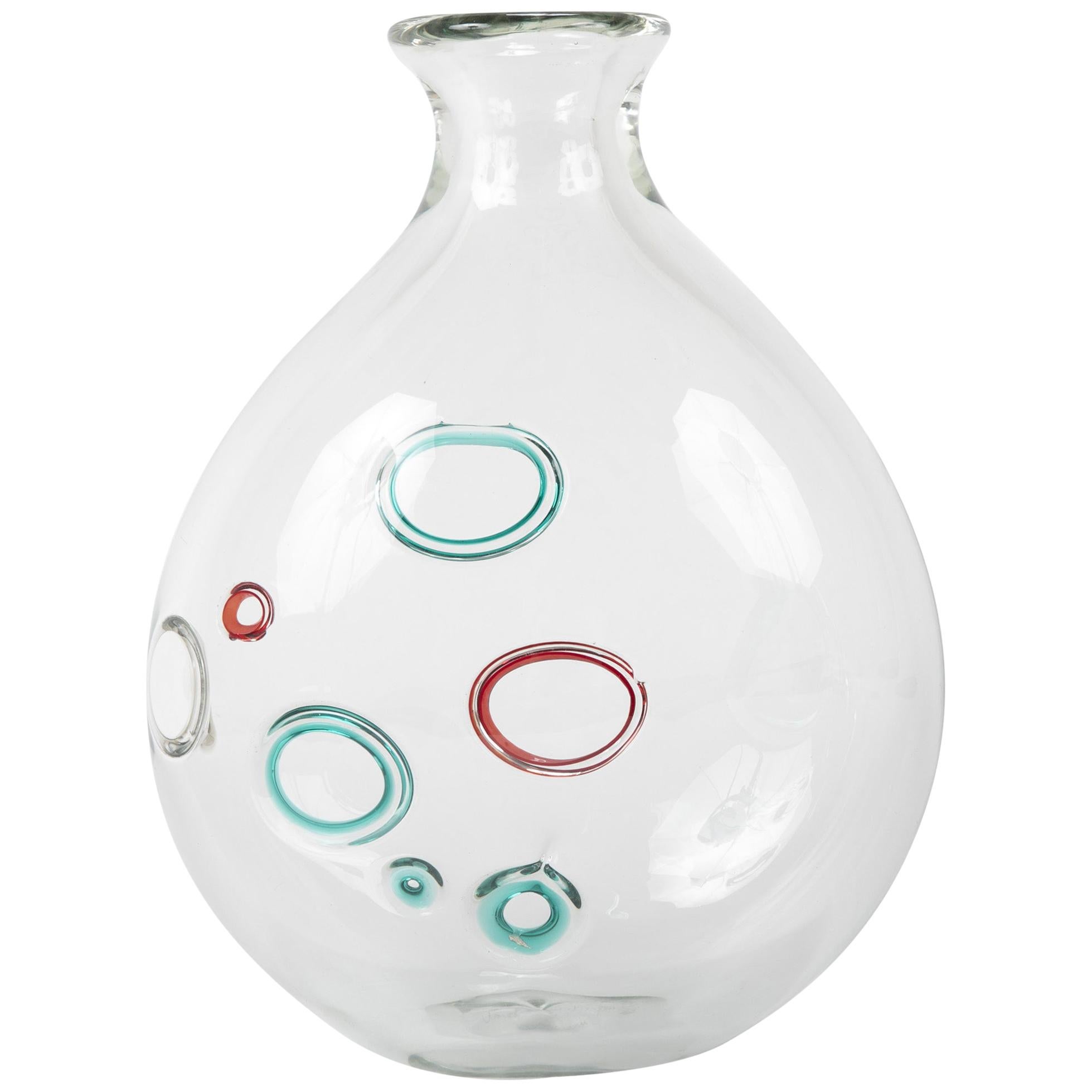 Clear Murano Glass Vase with Bubble Shapes in the Manner of Alfedo Barbini For Sale