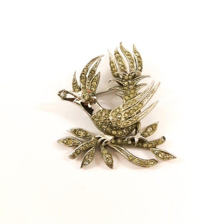 A clear paste 'bird with diamond' brooch, Christian Dior by Mitchel Maer, 1950s at 1stDibs