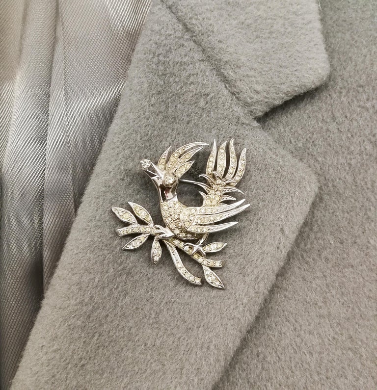 A clear paste 'bird with diamond' brooch, Christian Dior by Mitchel Maer, 1950s at 1stDibs