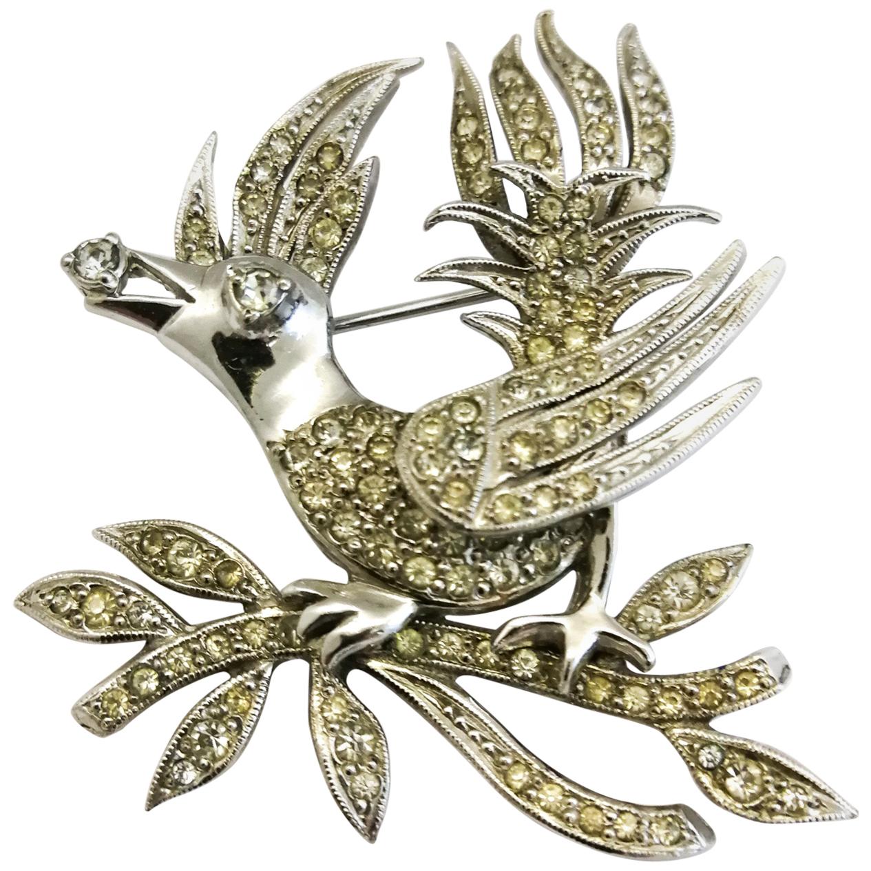 A clear paste 'bird with diamond' brooch, Christian Dior by Mitchel Maer, 1950s