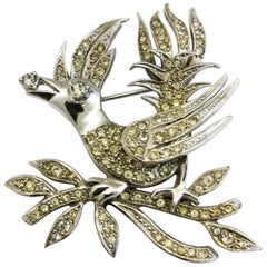 Vintage A clear paste 'bird with diamond' brooch, Christian Dior by Mitchel Maer, 1950s