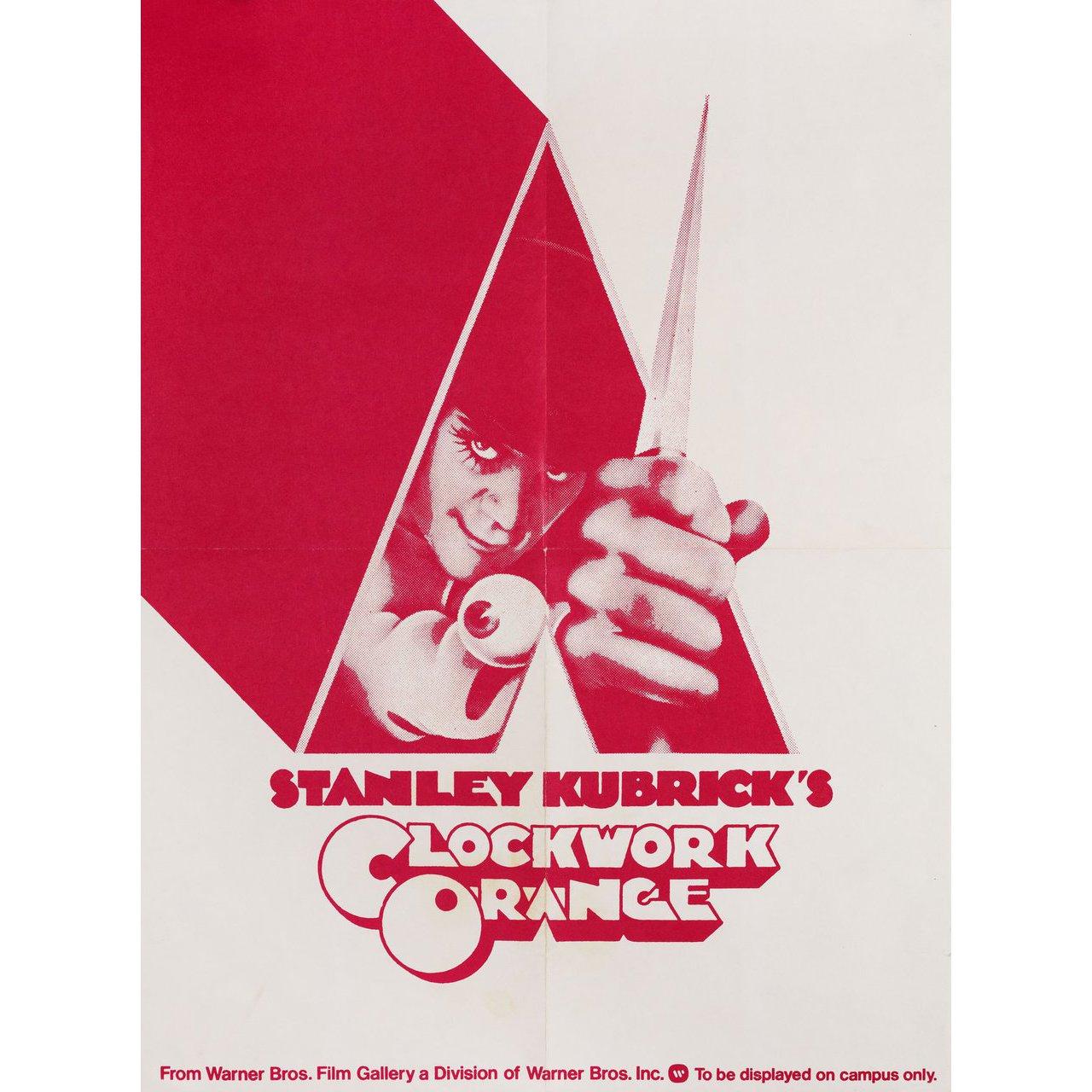 Original 1972 U.S. mini poster for the film A Clockwork Orange directed by Stanley Kubrick with Malcolm McDowell / Patrick Magee / Michael Bates / Warren Clarke. Fine condition, folded. Many original posters were issued folded or were subsequently