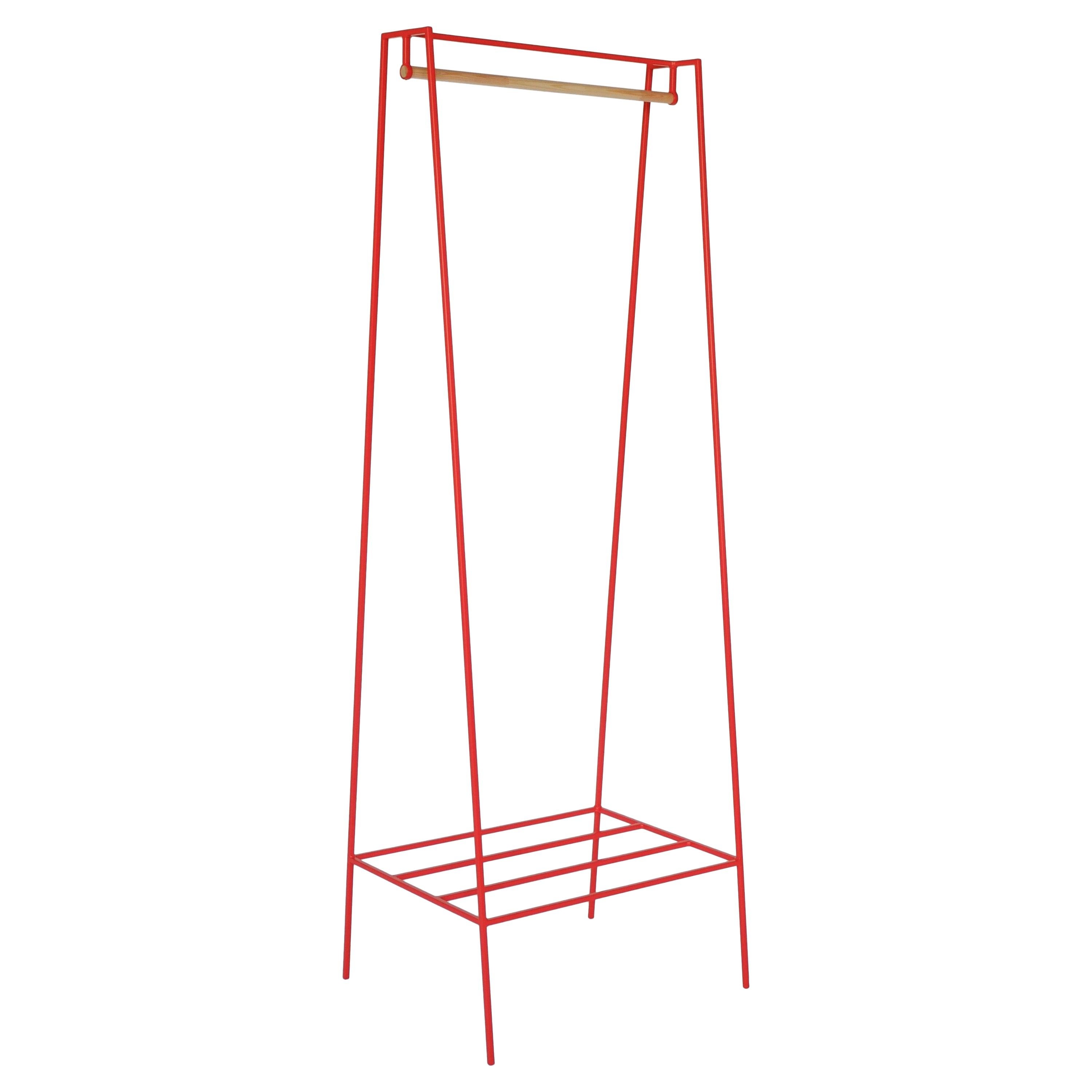 'A' Clothes Rail in Red with a Pine Pole For Sale