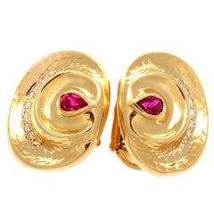 A. Clunn Diamond Ruby Gold Earrings