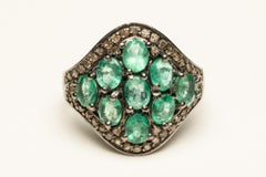 Men's Sterling Silver Emerald and Diamond Cluster Ring, 2.51ct