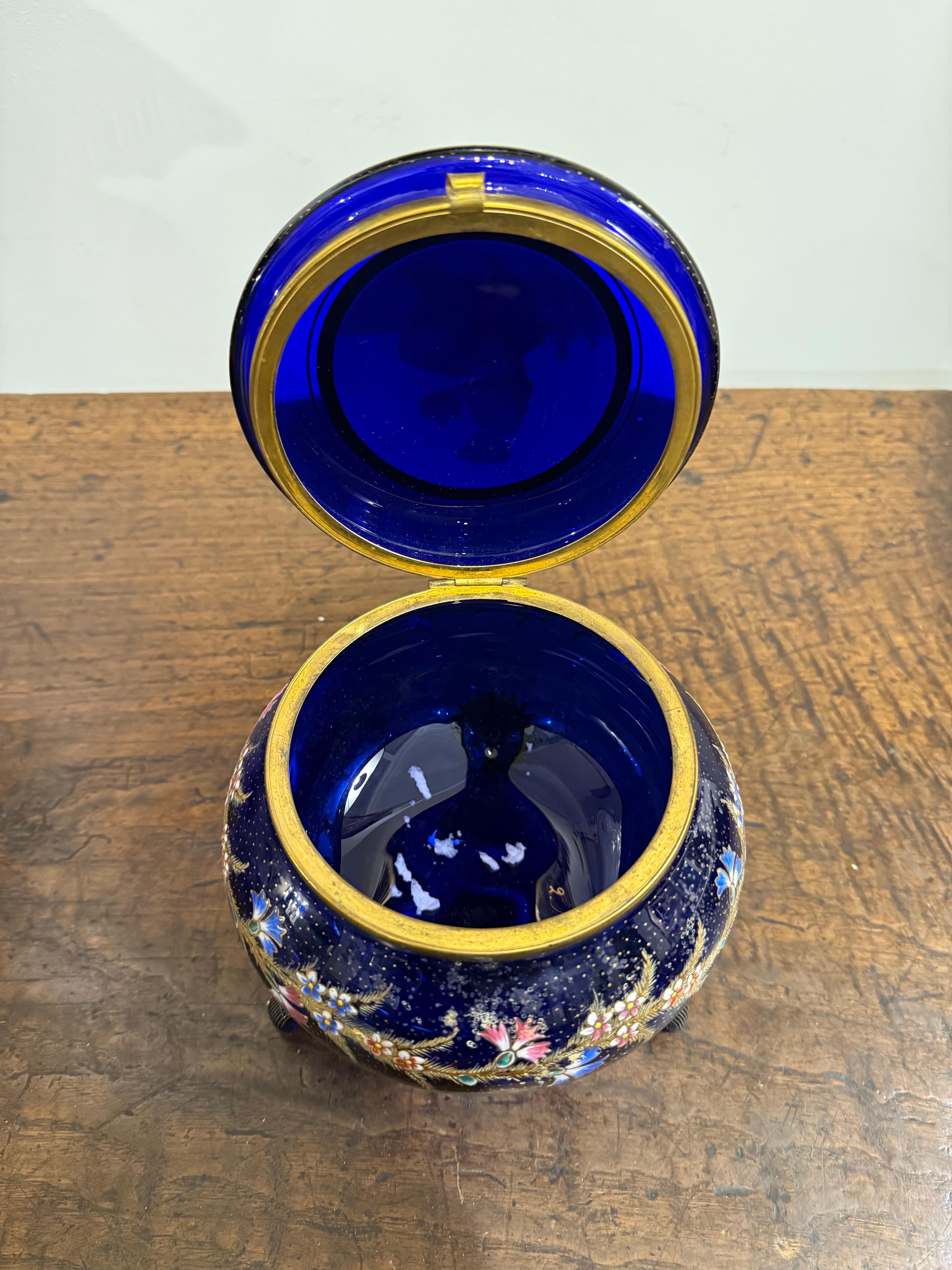 European A Cobalt Blue Gilt Enamel Lidded Trinket Box, Early 20th Century For Sale