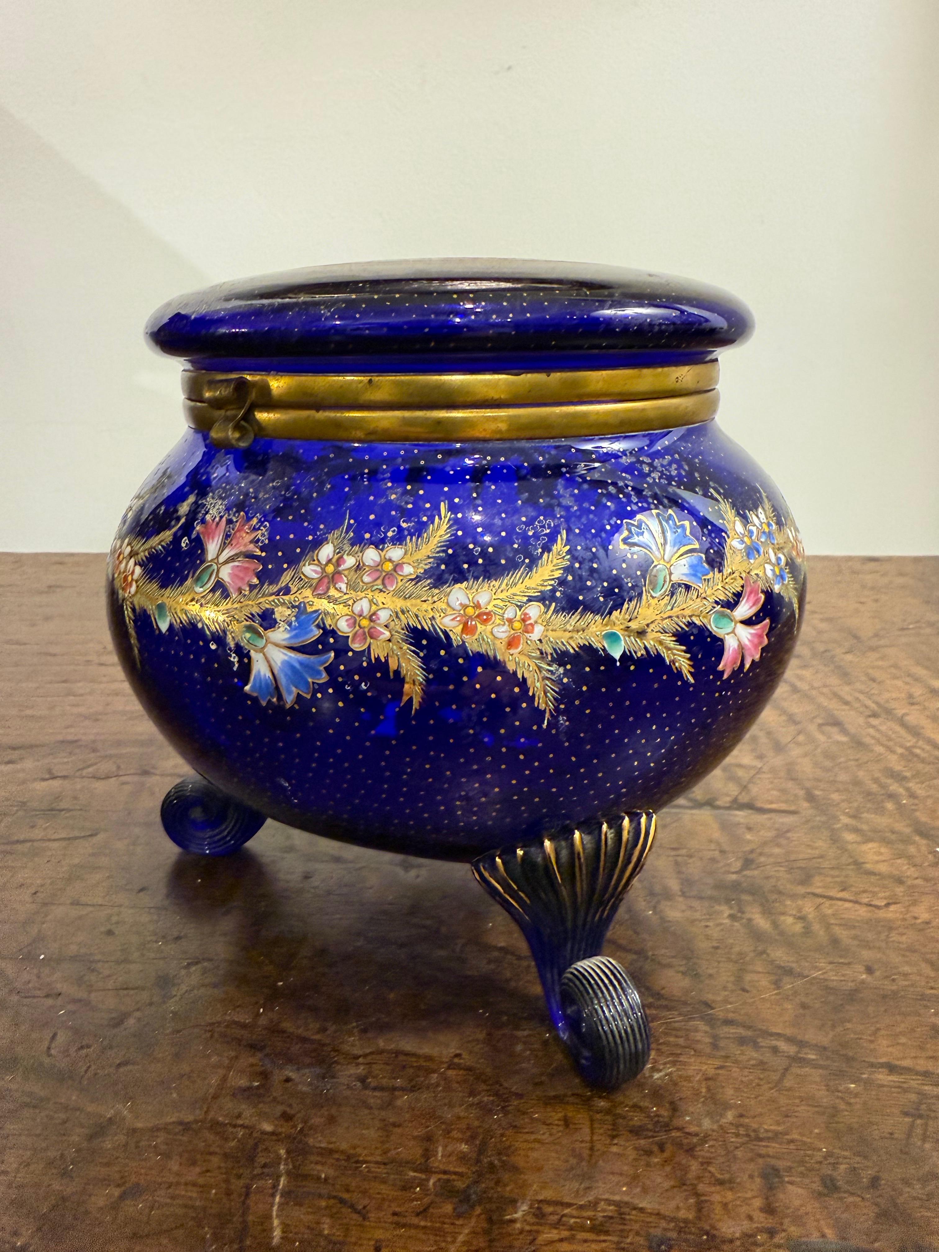 Enameled A Cobalt Blue Gilt Enamel Lidded Trinket Box, Early 20th Century For Sale